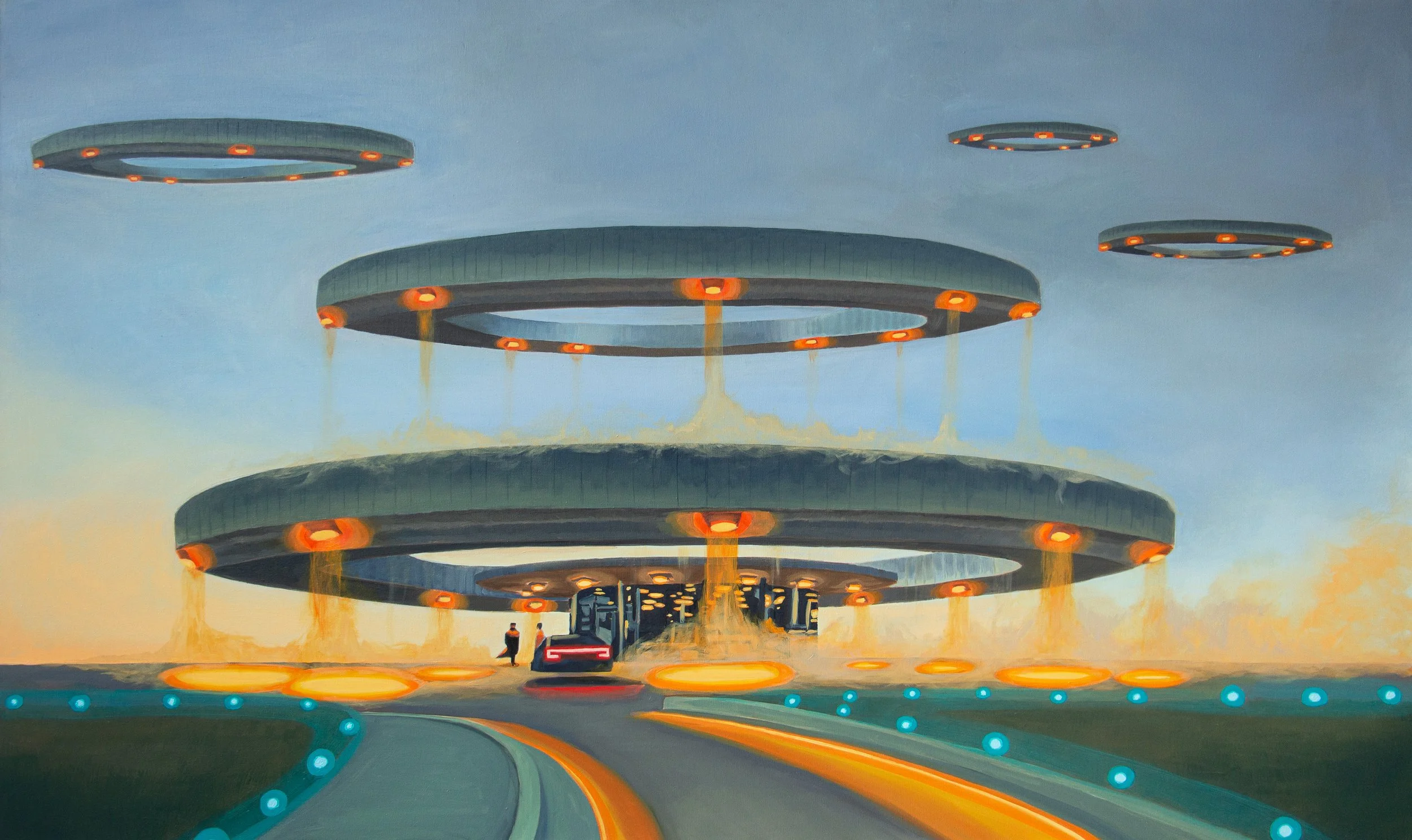 "Arrival at Kennedy Station” (2022), Oil on Canvas, 36” x 60”.