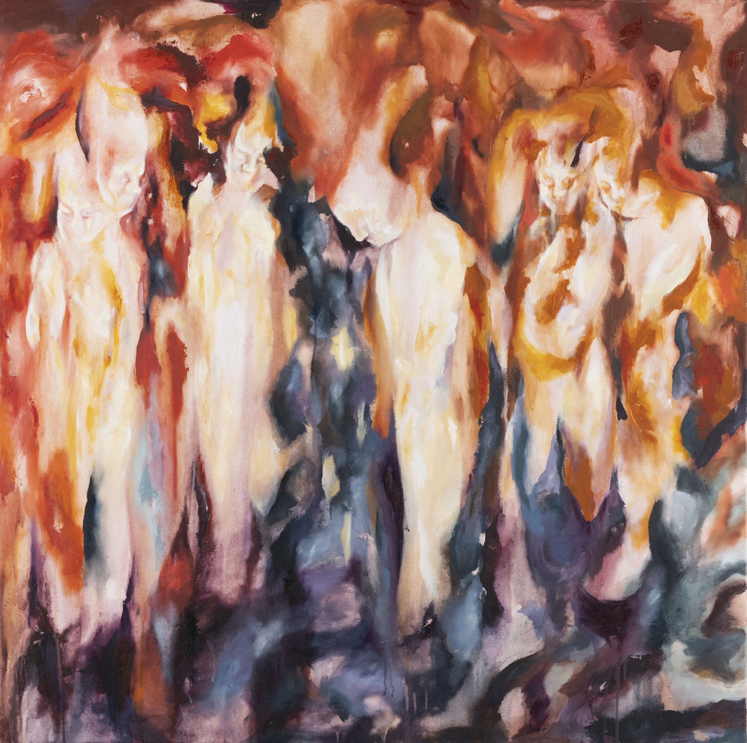 A crowd, gathered, 132 x 132 cms