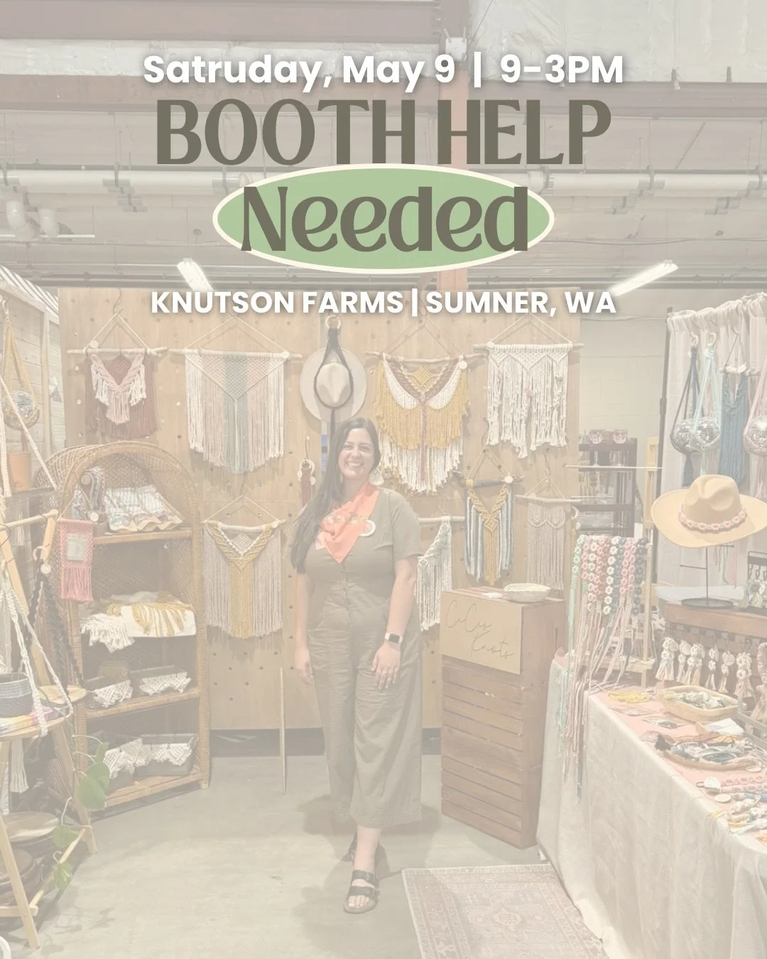 Hey friends 🤍

I&rsquo;m looking for someone to help run one of my booths on May 9! I was lucky enough to get into two markets that day, but I can&rsquo;t be in two places at once&mdash;so I need a little help covering one of them.

The booth will a