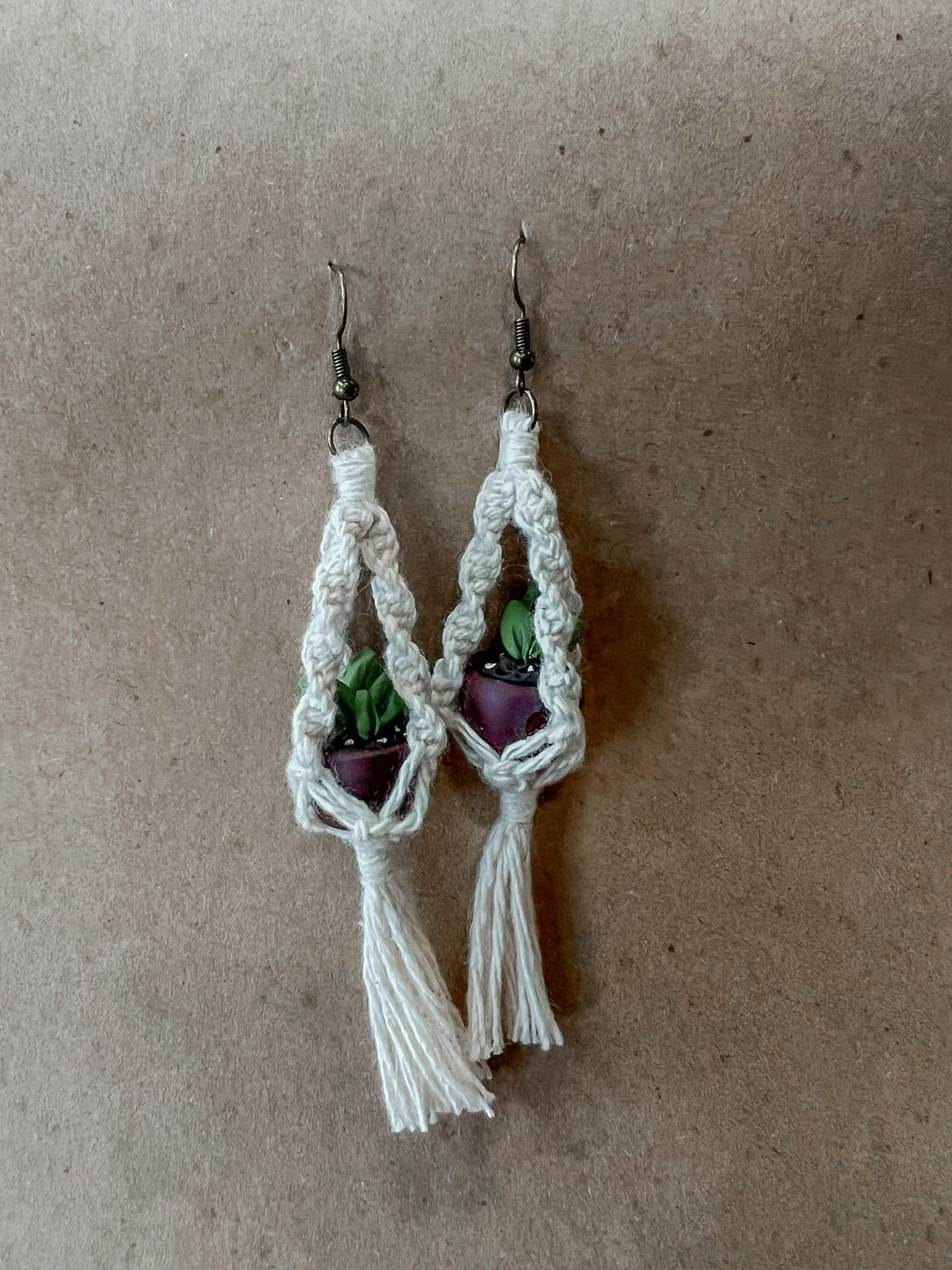 Macrame Mini Plant Earrings
