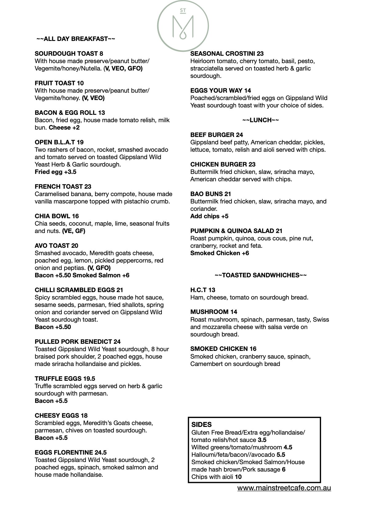 Menu Mainstreet Cafe menu-mainstreet-cafe