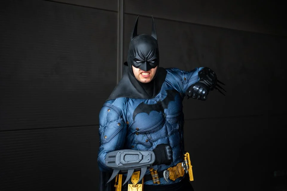 Batman cosplayer posing at Titan Wales Comic Con