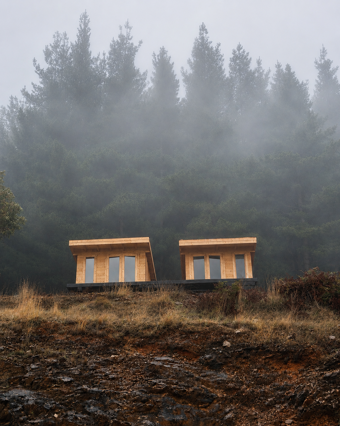 Custom timber cabin and hardwood deck built by Yellowtail Projects in South Australia