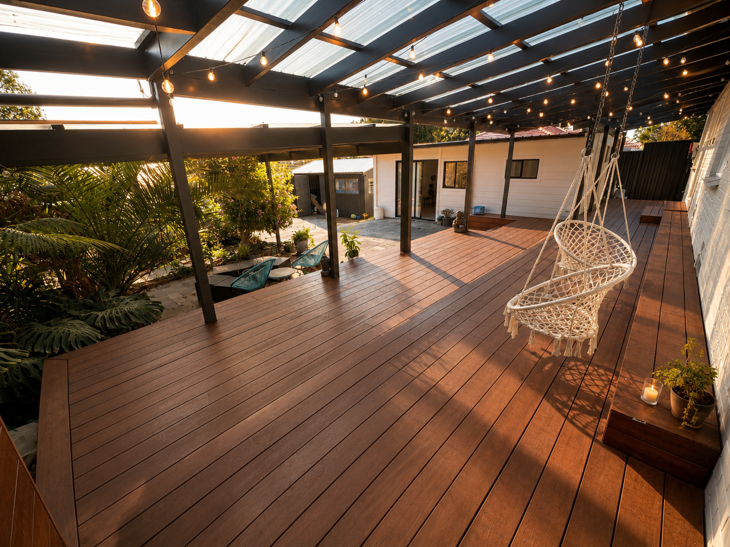 Completed hardwood deck and outdoor entertaining area built by Yellowtail Projects