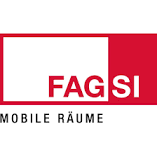 Logo des Unternehmens FAGS I, spezialisiert auf mobile Räume, mit rotem und weißen Design.