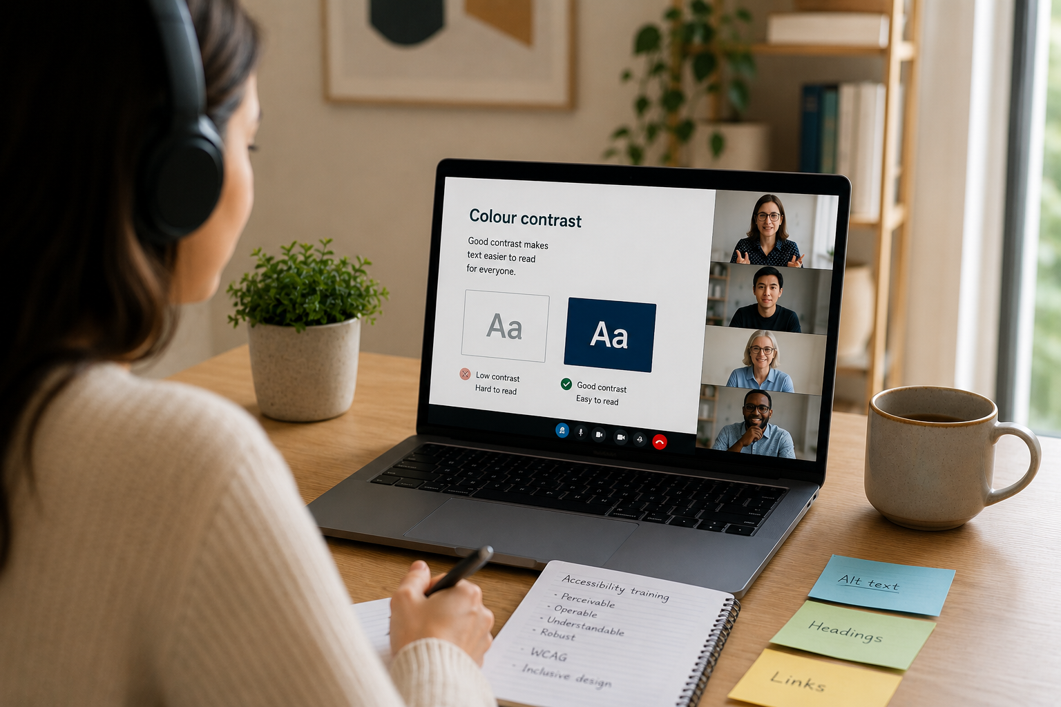 A remote training session with colour contrast on the slide deck