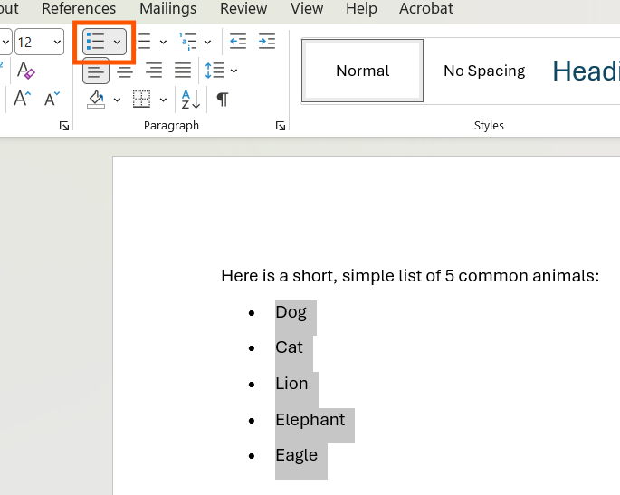 The built in list editor in Word