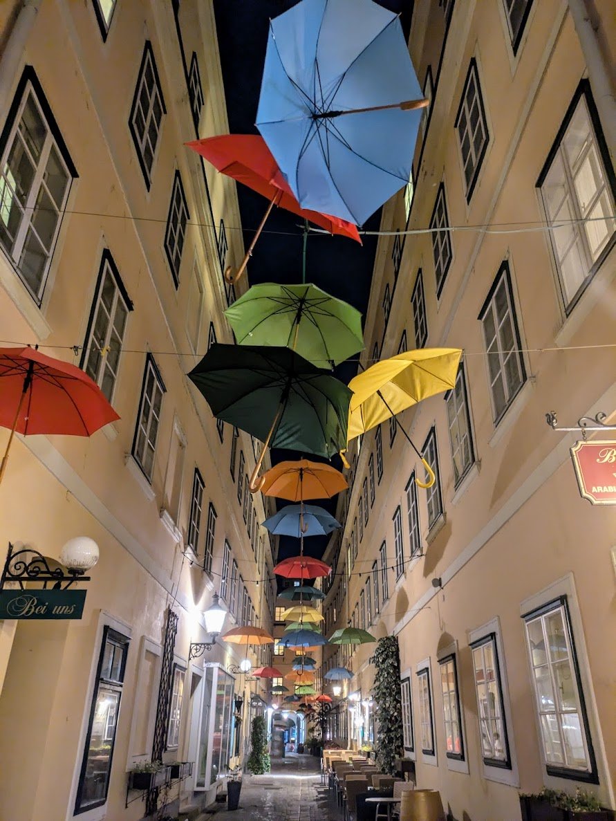 Vienna umbrellas at night