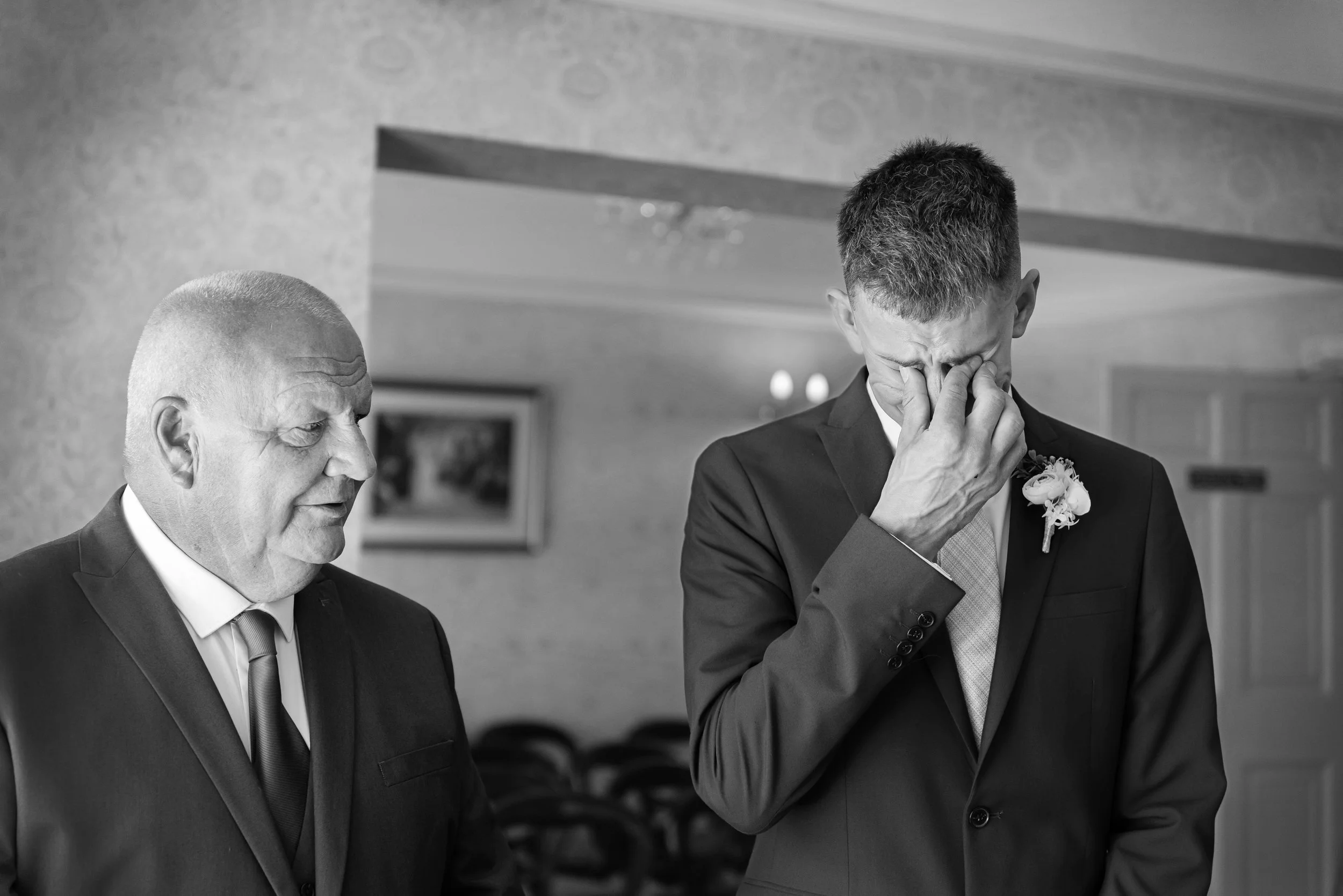 Groom Crying in Black and white