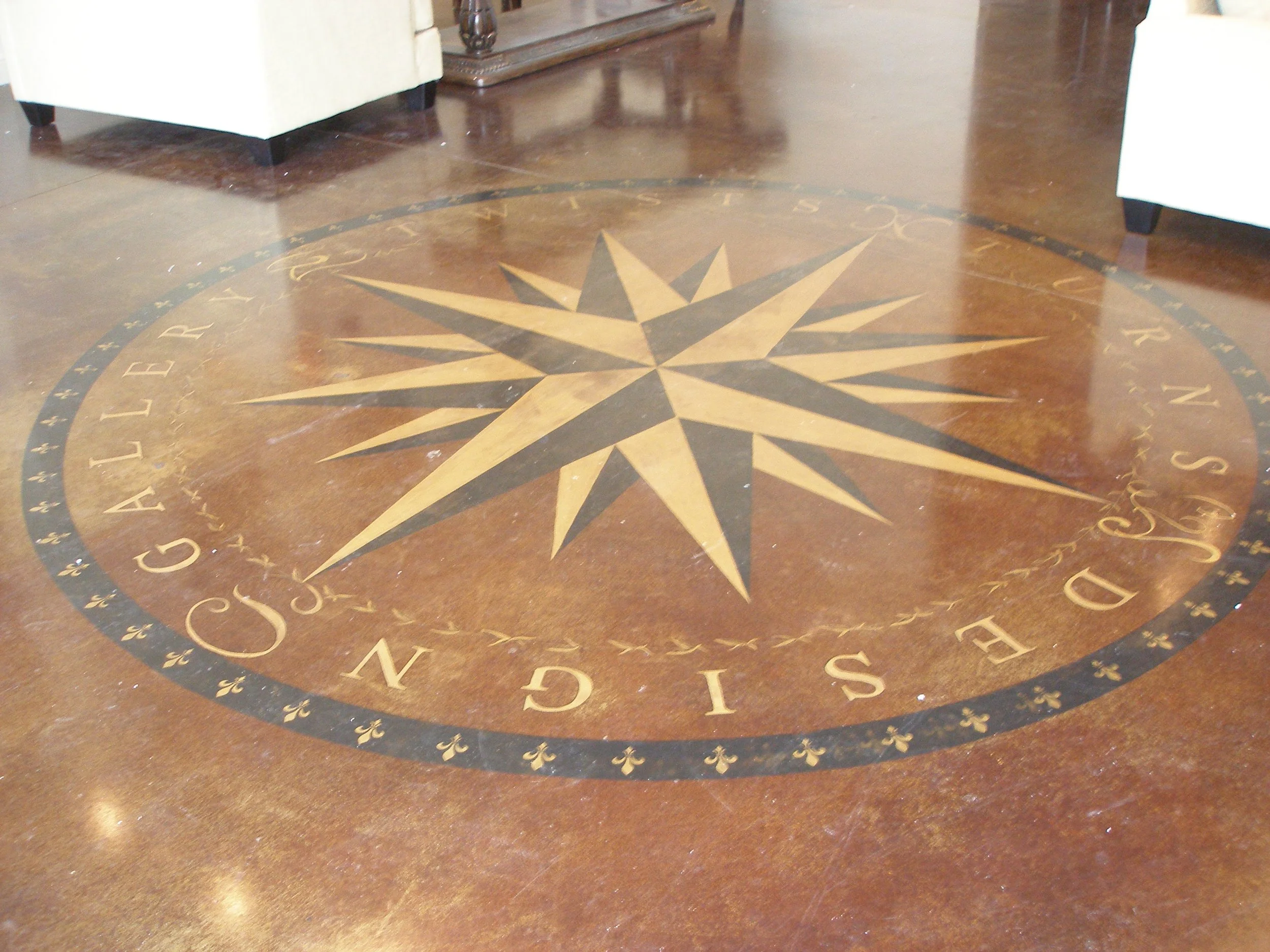 Stained decorative concrete surface for residential or commercial space