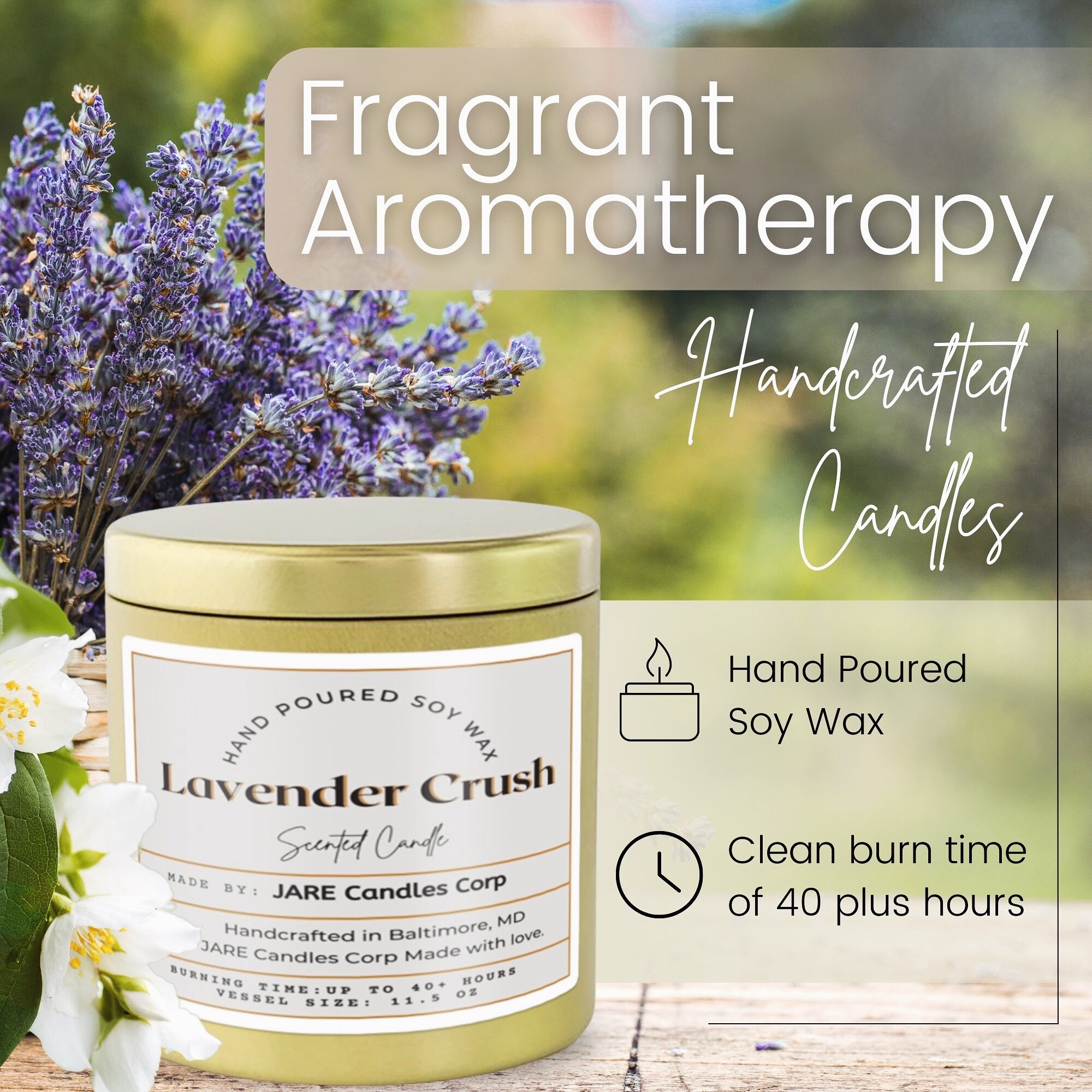 Embrace tranquility with #Lavender Crush by JARE Candles 🕯️. A serene blend that soothes stress, improves sleep, uplifts mood, sharpens focus, and eases headaches. Transform your space into a floral sanctuary of calm and luxury. Get yours today on A