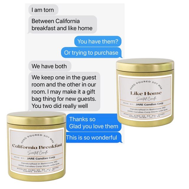 We @jare_candles take costumer comments seriously and are thankful for them.  ANOTHER SATISFIED CUSTOMER from purchases from amazon.
