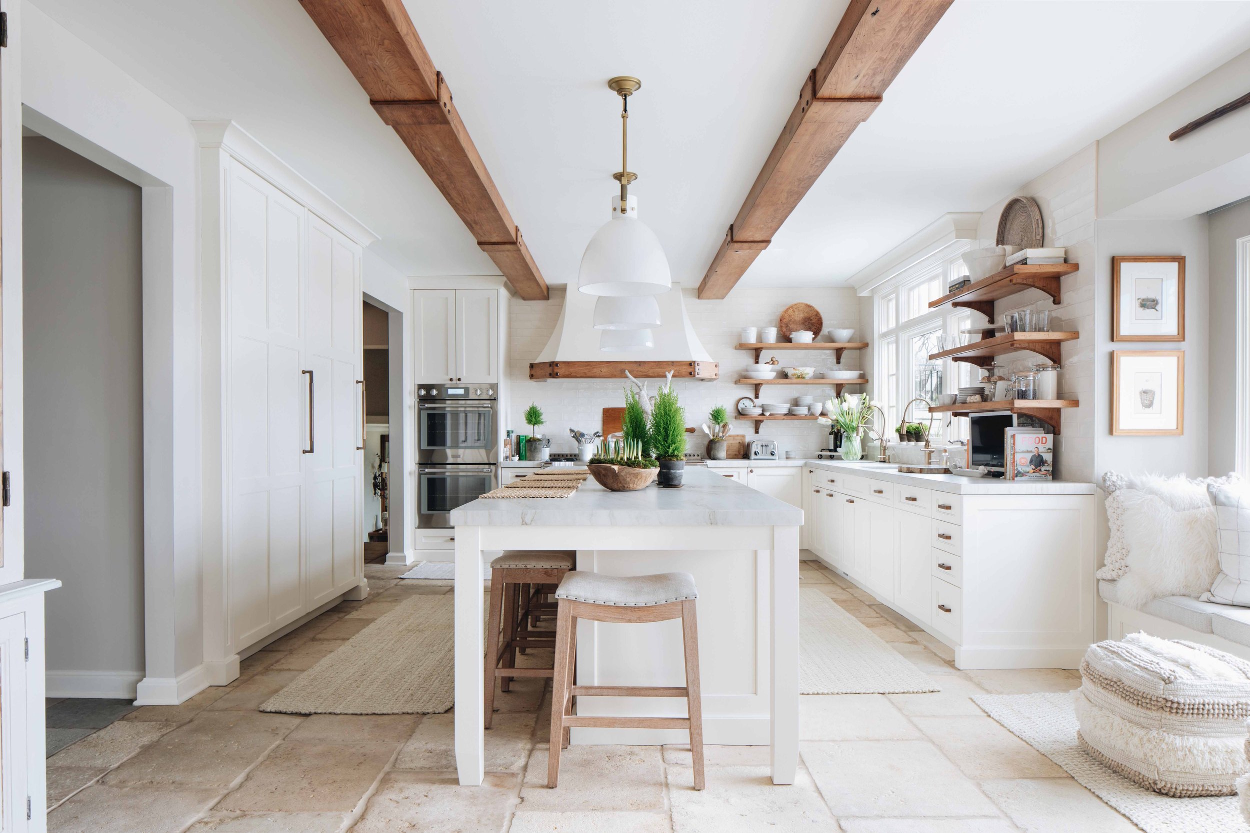 Harmonious Kitchen with white cabinetry and warm wood tones