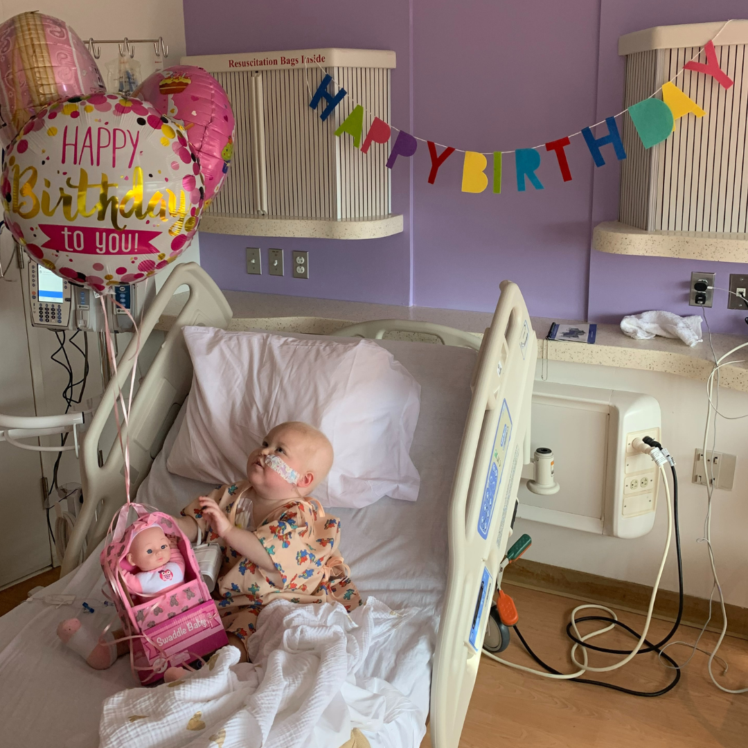 Haley Rasco in the hospital getting a birthday gift