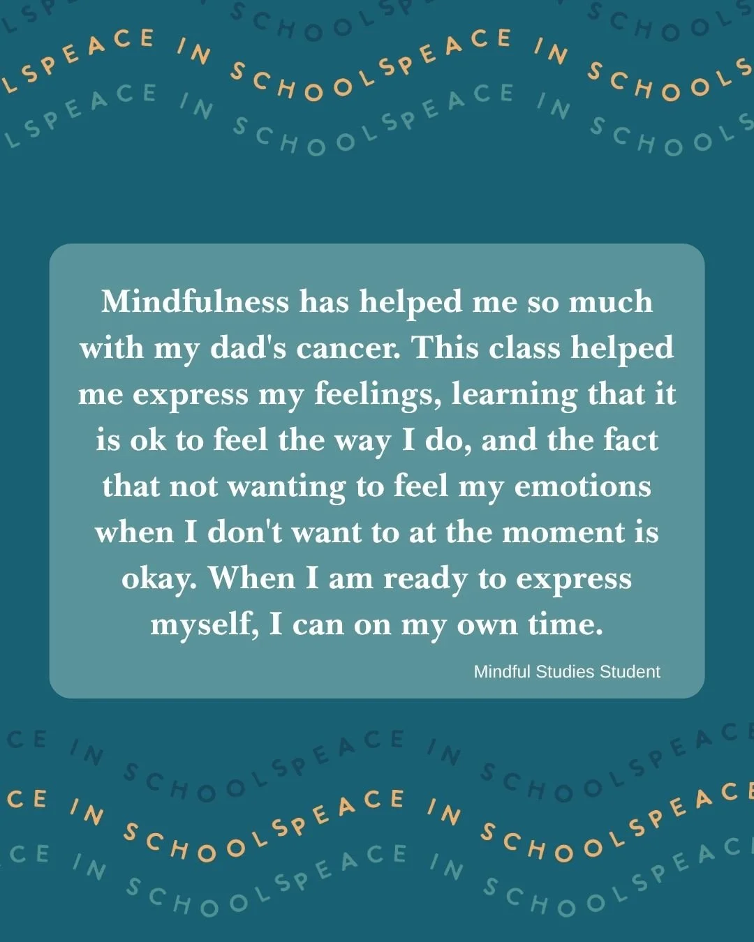 Back in 2014, our founder Caverly worked with the first Mindful Studies students to create the Peace in Schools definition of mindfulness: "being here and now with kindness." This quote from a current Mindful Studies student embodies this d