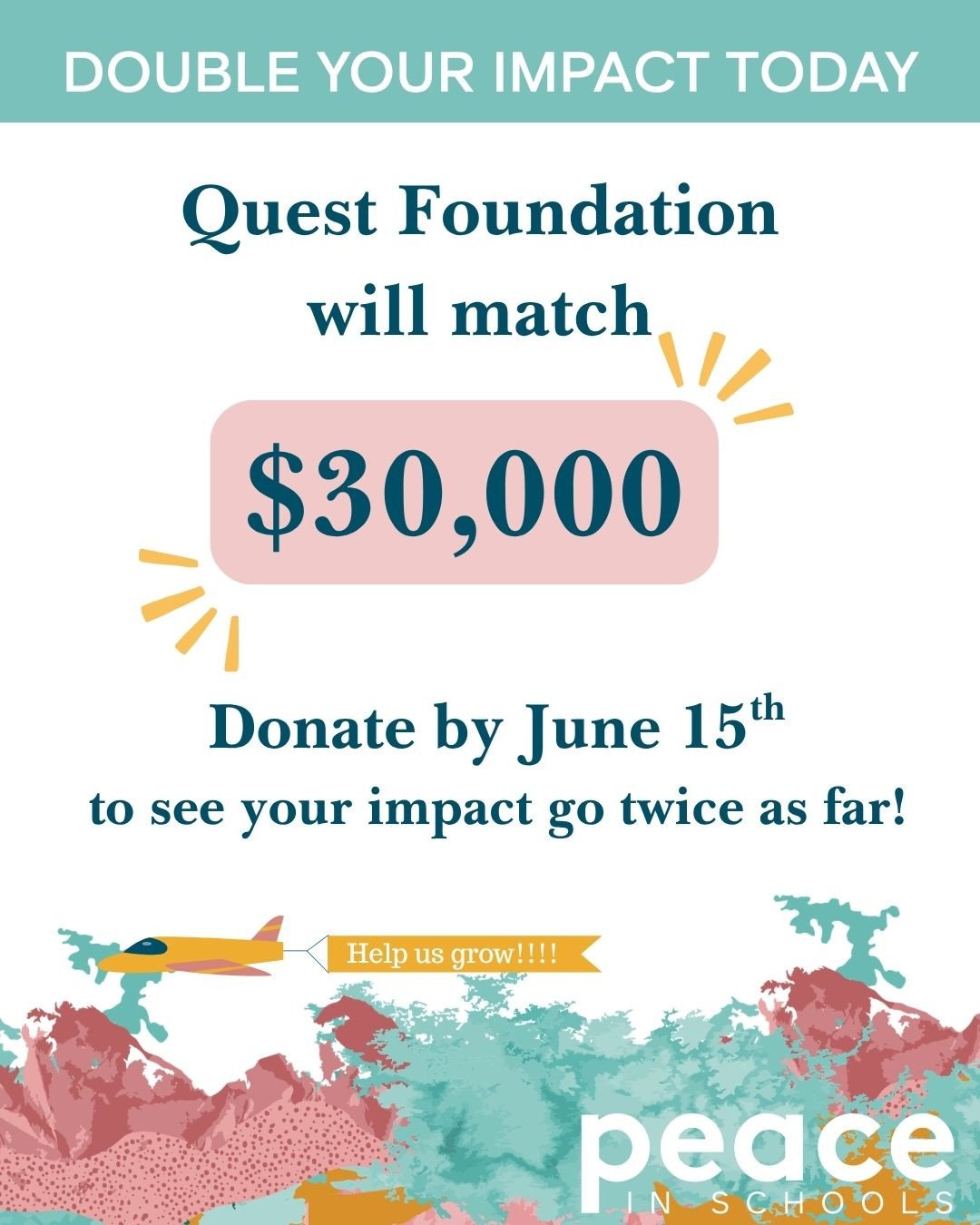 1 Dollar = 2 Times the Impact. 🎆⁠
⁠
Thanks to a generous $30,000 matching grant from the Quest Foundation, every single dollar you donate is instantly doubled!⁠
⁠
With over 500 teens enrolled next year, we see the need✨. This total can fund an entir