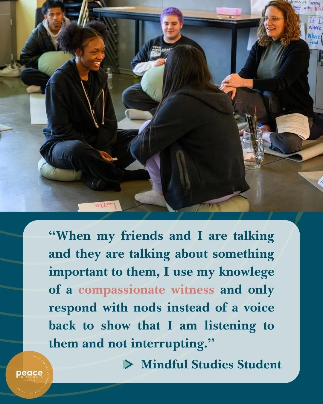 One of the tools teens walk away from Mindful Studies is the ability to deeply listen. ✨⁠
⁠
Think about it - how often are we listening without an agenda or an energy of fixing? While those things aren't inherently bad, they tend to be automatic - an