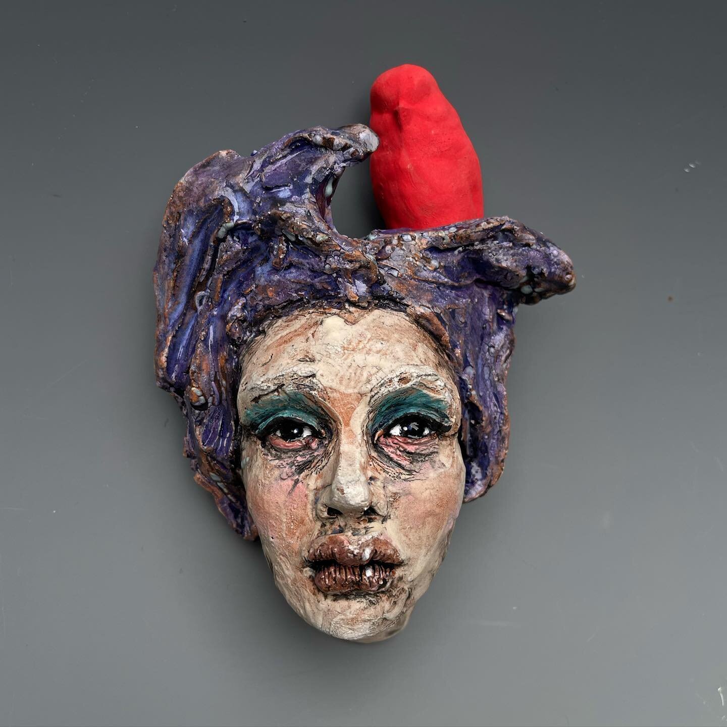 &ldquo;Red Aura&rdquo; -ceramic 7&rdquo;hx5&rdquo;wx3&rdquo;d . On my way to set up the Spring Works in Clay Show . Opening is tomorrow at 6:30pm