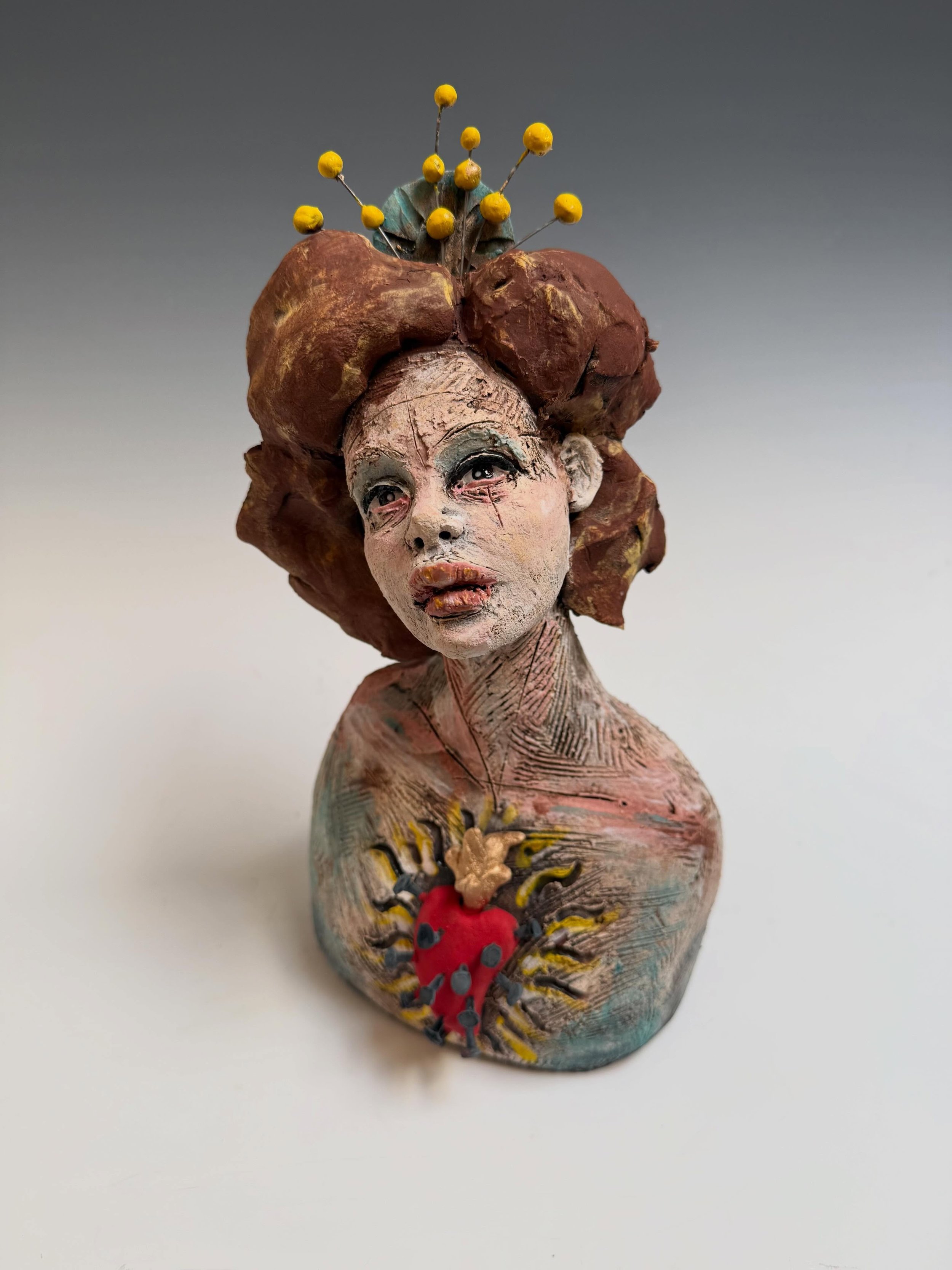 &ldquo;Sacred Heart Girl&rdquo; 12&rdquo;hx6.5&rdquo;wx5.5&rdquo;d #nicolemerkenssculpture #nicolemerkensart #clay #santafeartist