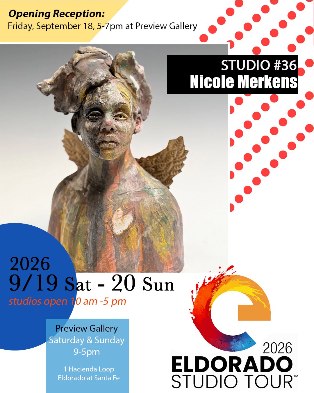 Studio#36; Nicole Merkens, Ceramics. Santa Fe based sculptor &amp; designer, Nicole Merkens, is a figurative clay hand builder who intertwines her love of metals and found objects into her mystic themed work. Since the twilight of the 1990s, spirit a