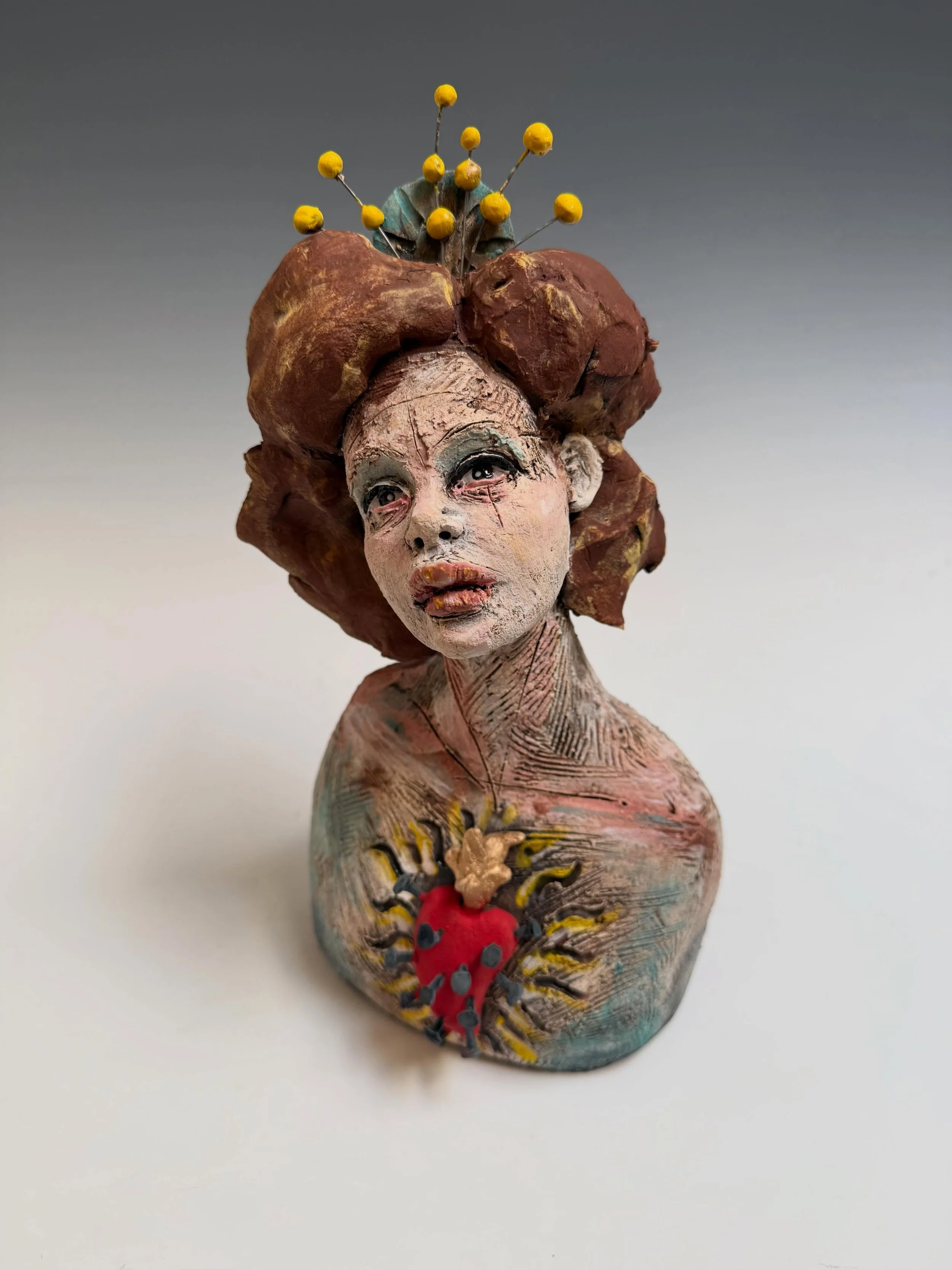 &ldquo;Sacred Heart Girl&rdquo; 12&rdquo;hx6.5&rdquo;wx5.5&rdquo;d #nicolemerkenssculpture #nicolemerkensart #clay #santafeartist