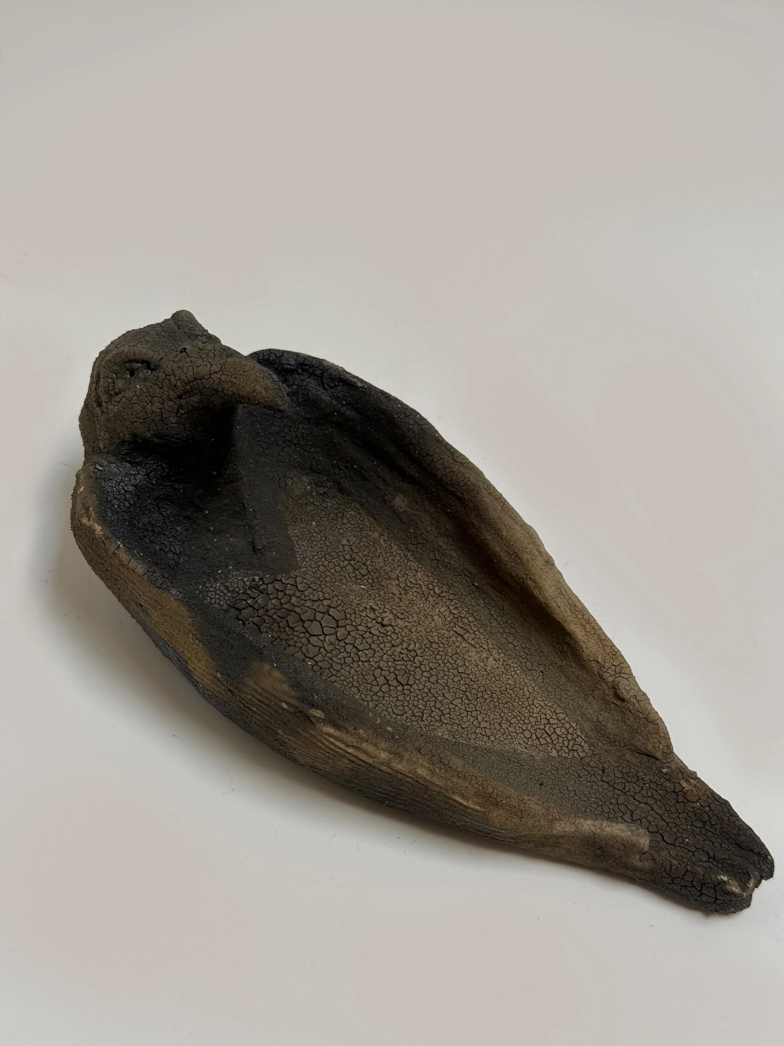 "Black Sacred Bird Dish" 7"wx3"hx2.5"d