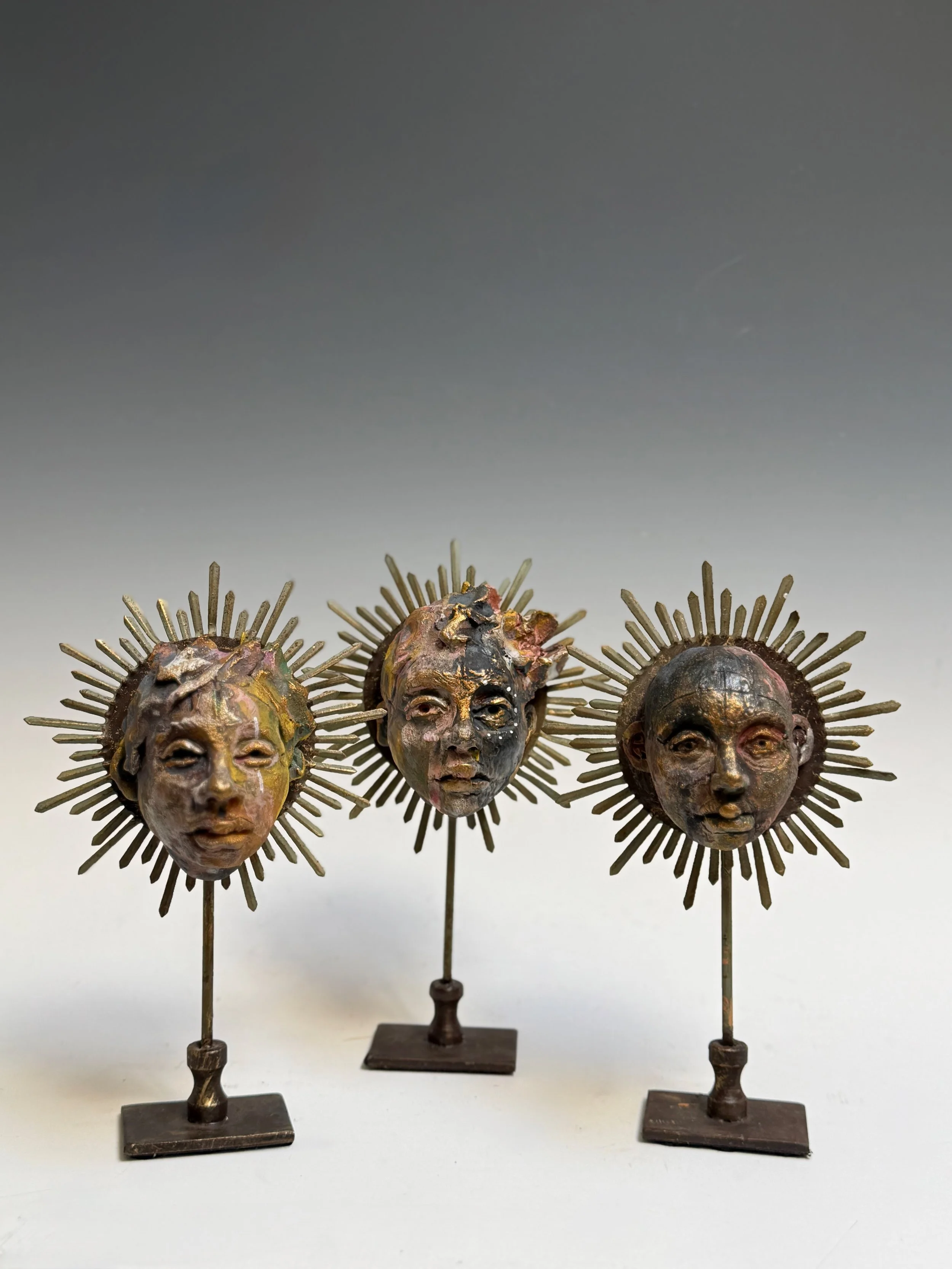 “Portable Saints” - Clay, metal, glazes. 9”hx6”wx3”d each