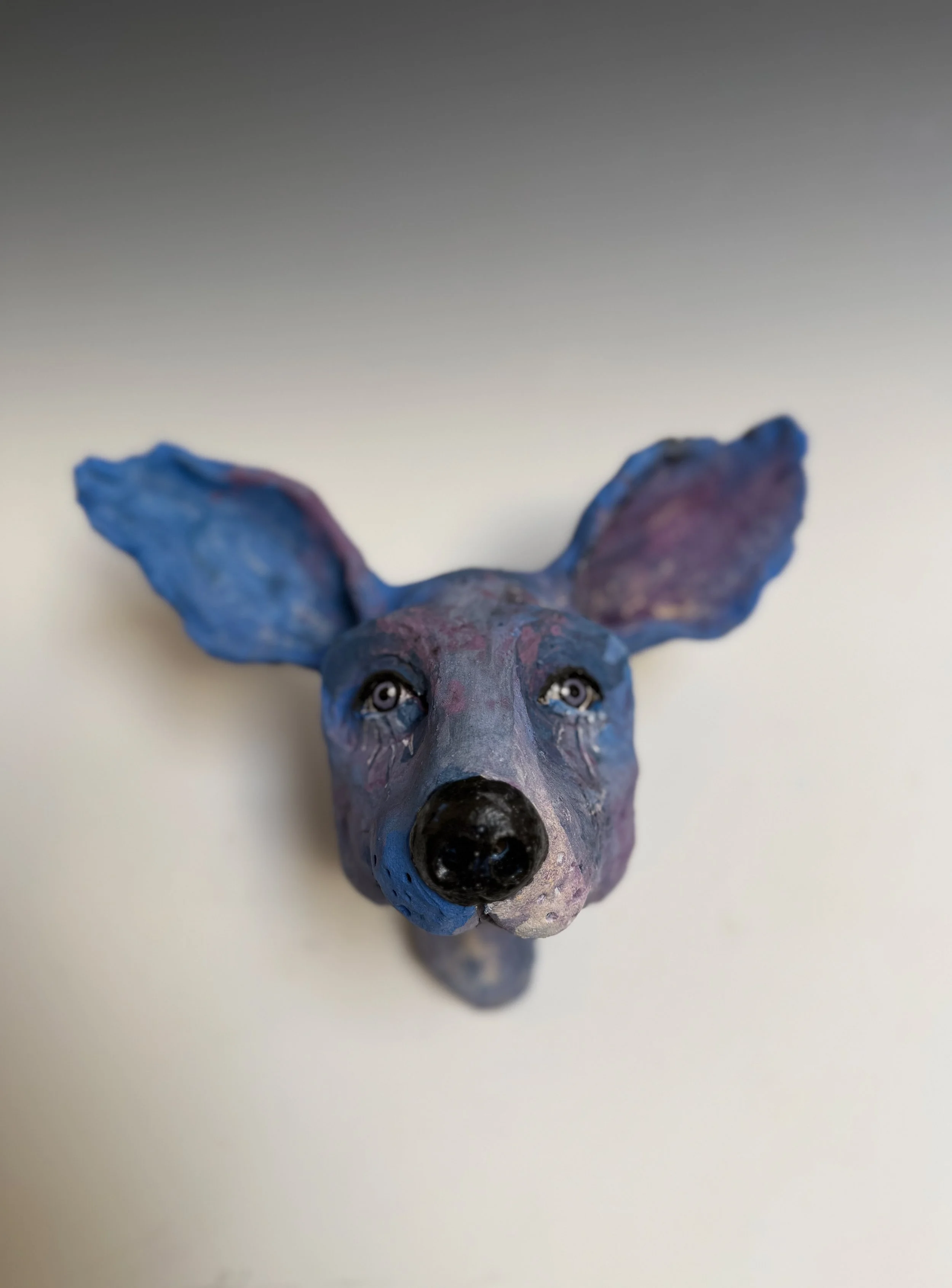 "Blue" Wall head. Clay. 7"hx9"wx5.5"d
