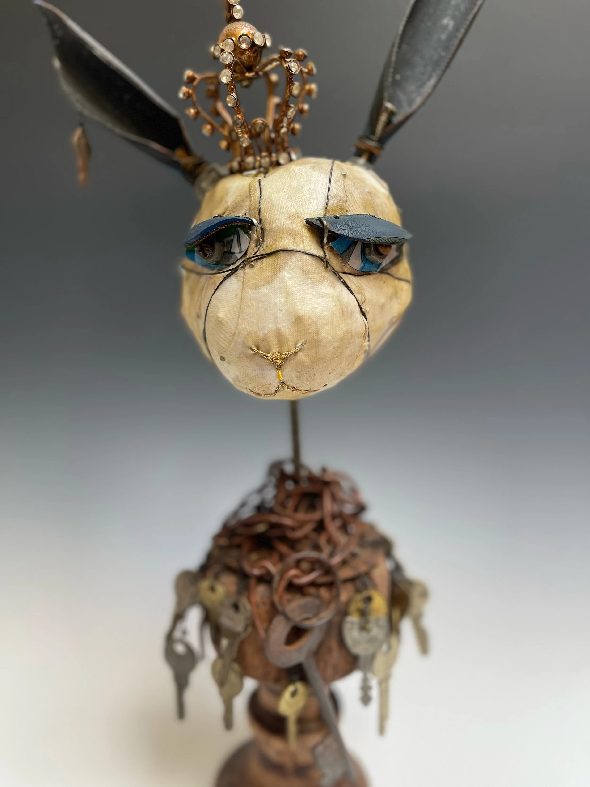 "Rabbit Secrets" (detail)Mixed media 19"hx9"wx6"d