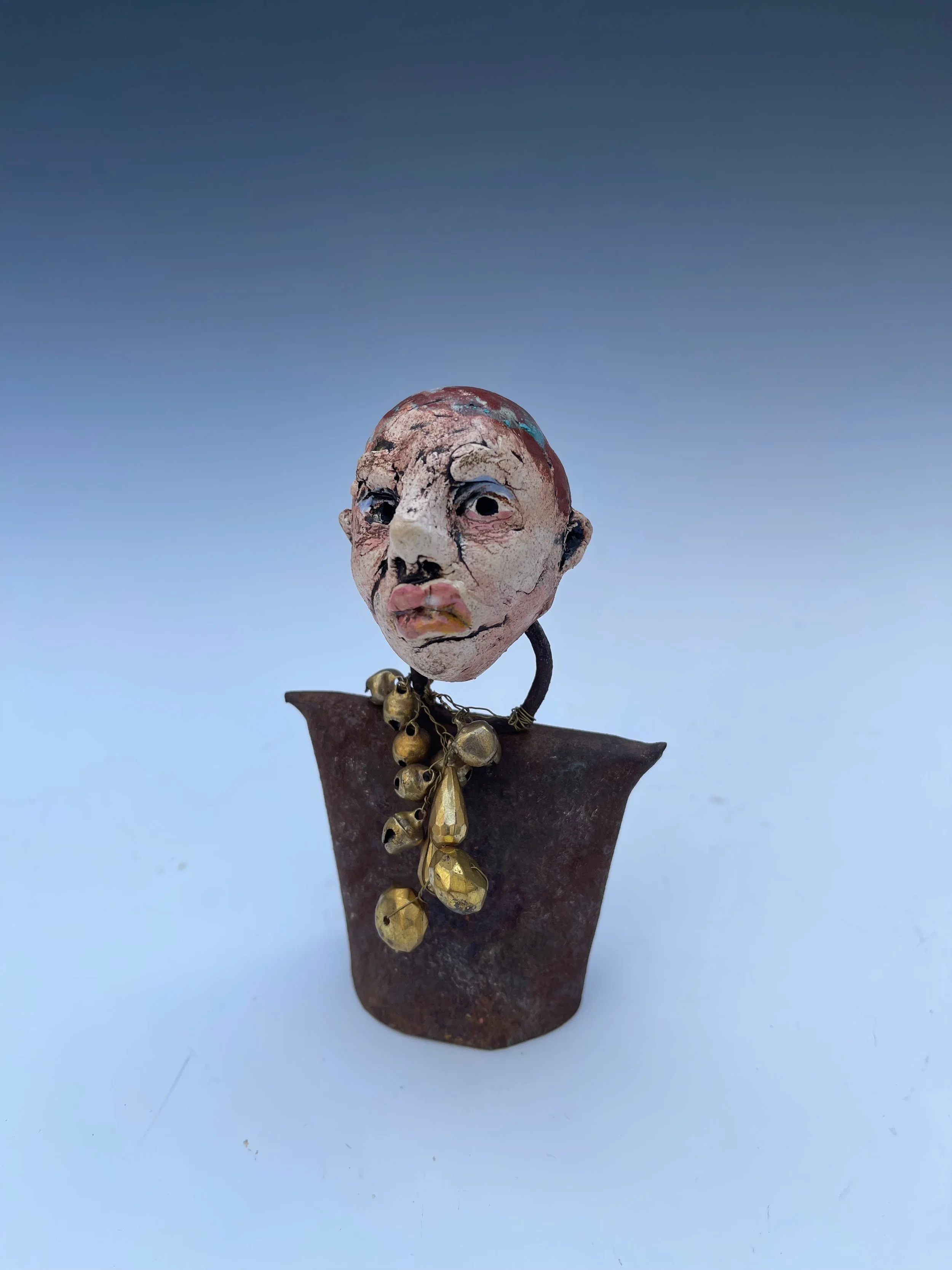 "Bell Boy" 5"h x 3"w x 2"d mixed media