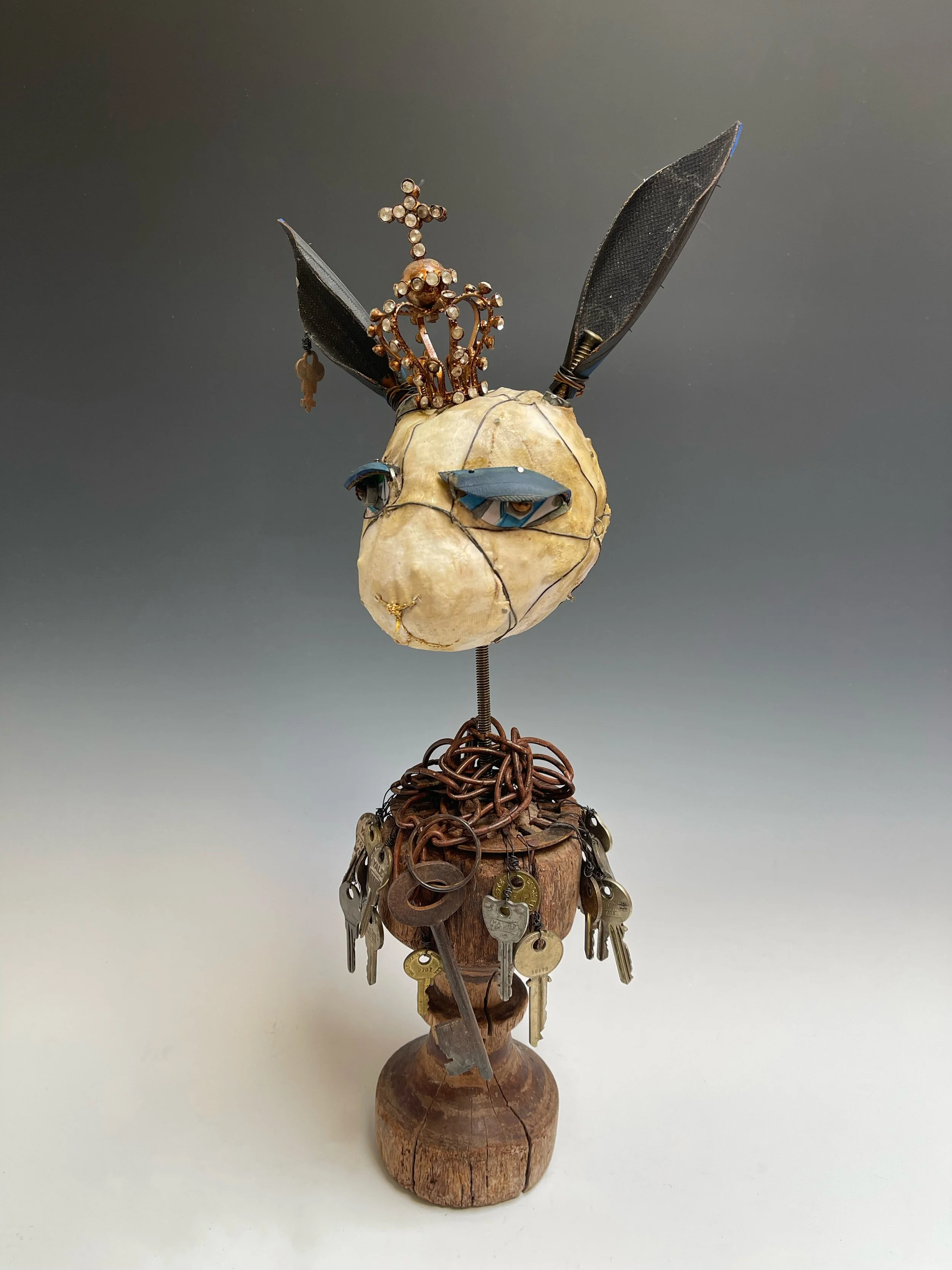 "Rabbit Secrets" Mixed media 19"hx9"wx6"d