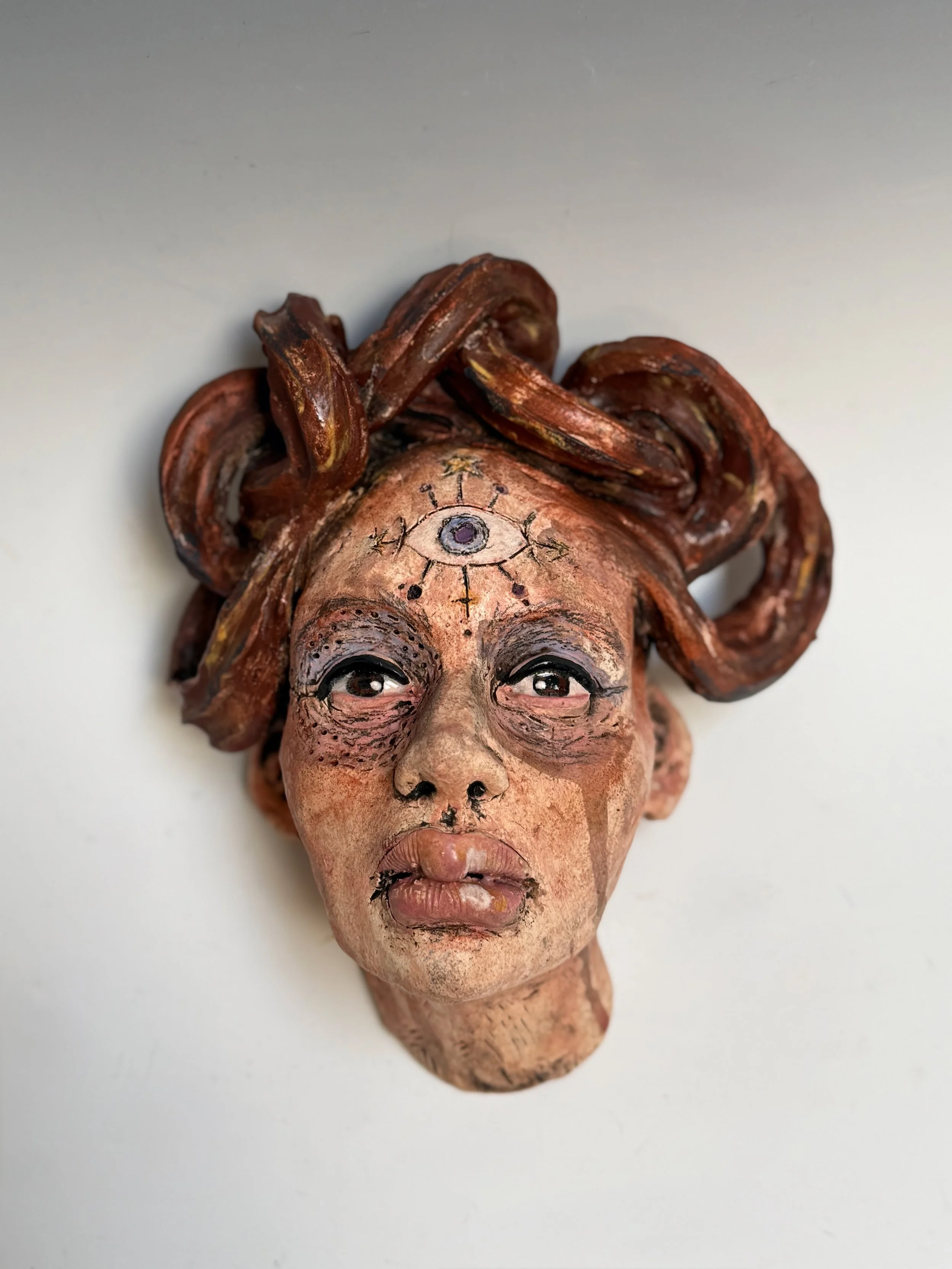 "Protection Guardian" Wall Head. Clay and glazes