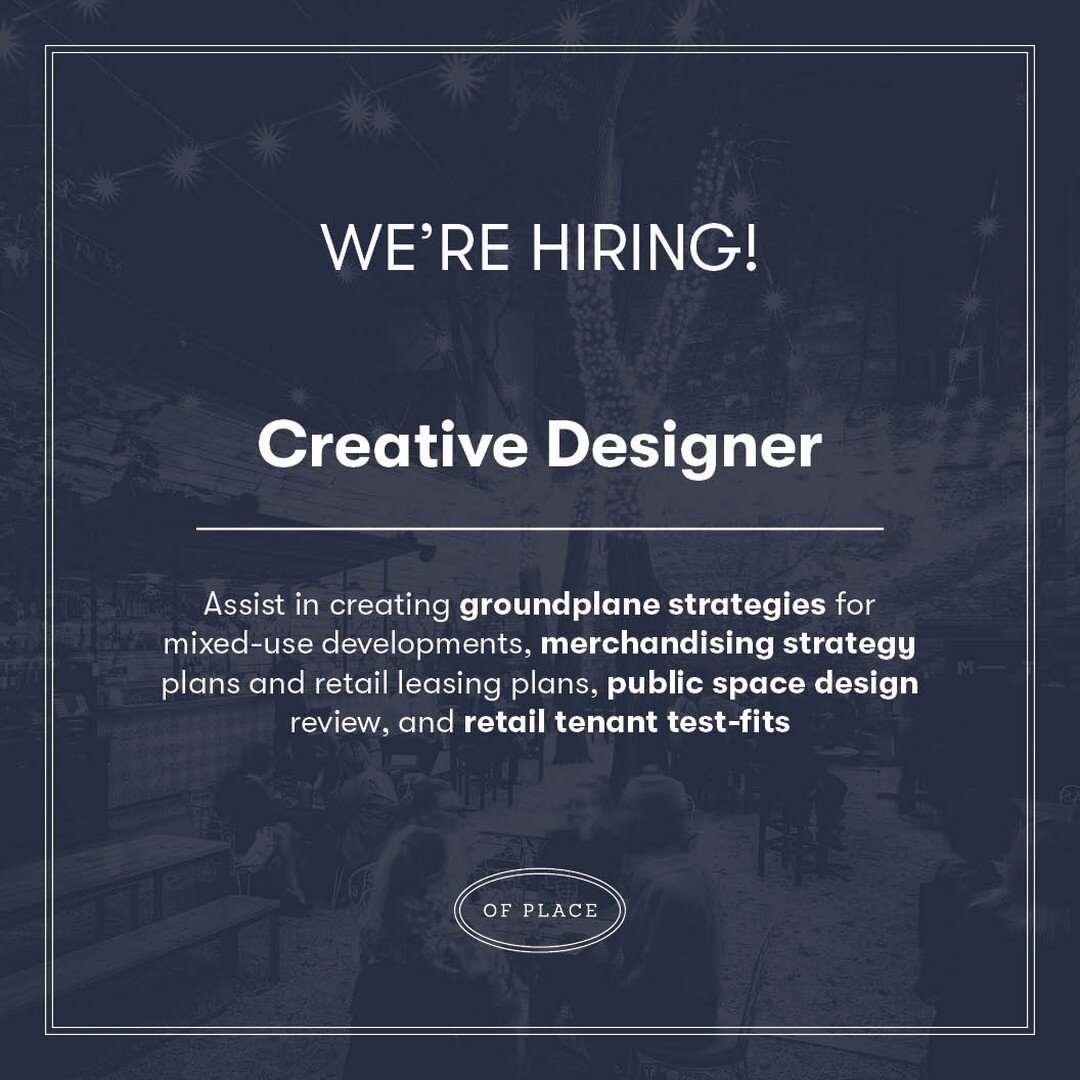 📢Of Place is hiring! 👥

We are looking for a motivated creative designer with illustrative capabilities to join our team. This position will be hybrid in Tampa, Boston, or the DC area.

Head to the link in our bio ⬆️ to check out the job post and a