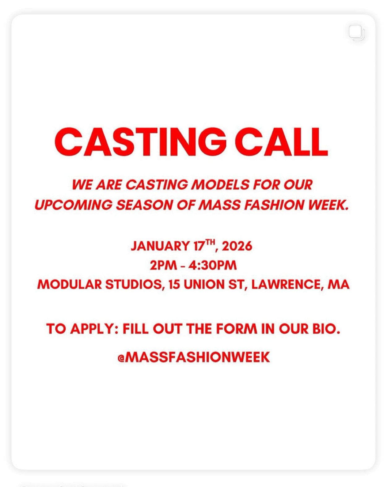 Mass Fashion Week Casting Call