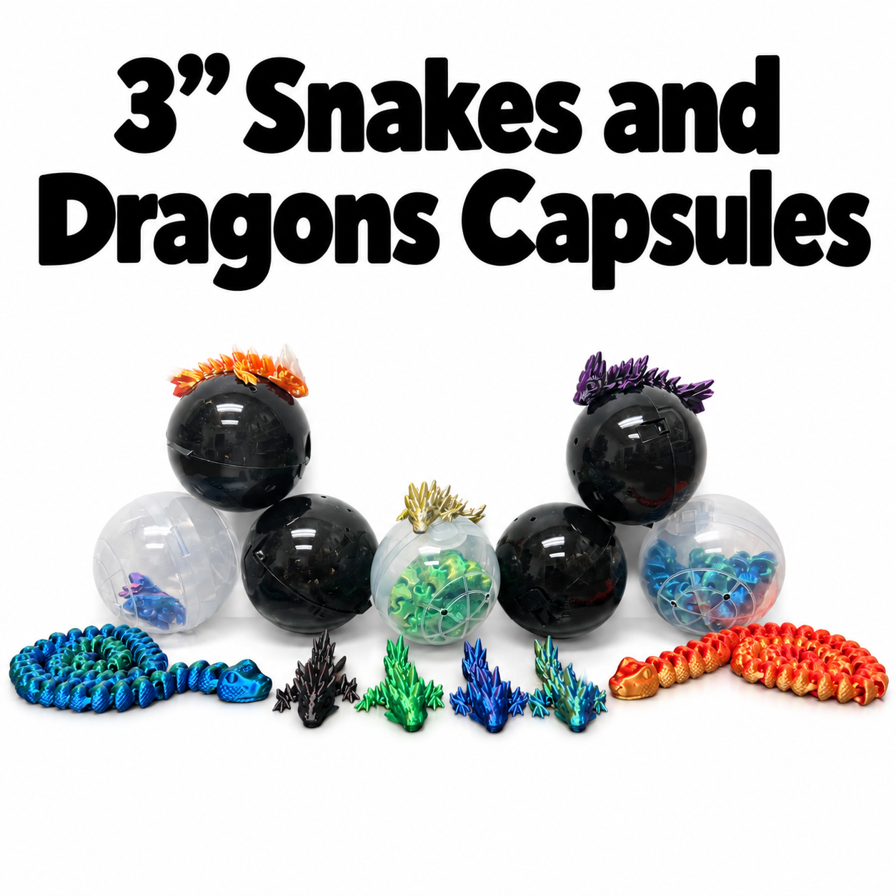 3" 3D Printed Dragons and Snakes Mix - $1.29 a piece