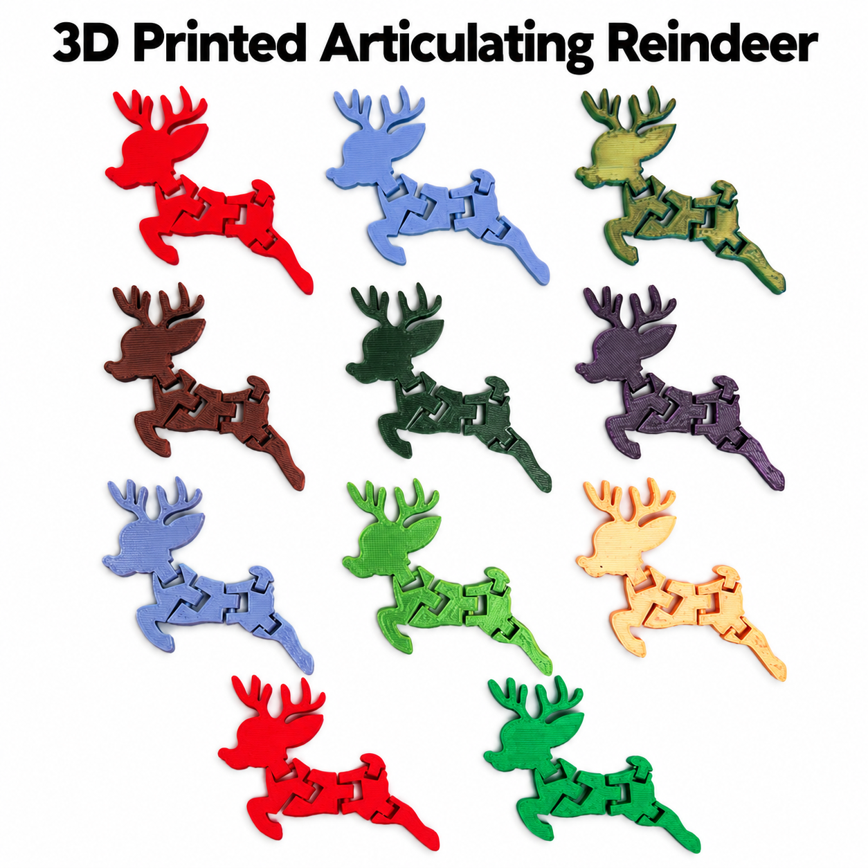 3D Printed Articulating Reindeer - $0.35 each