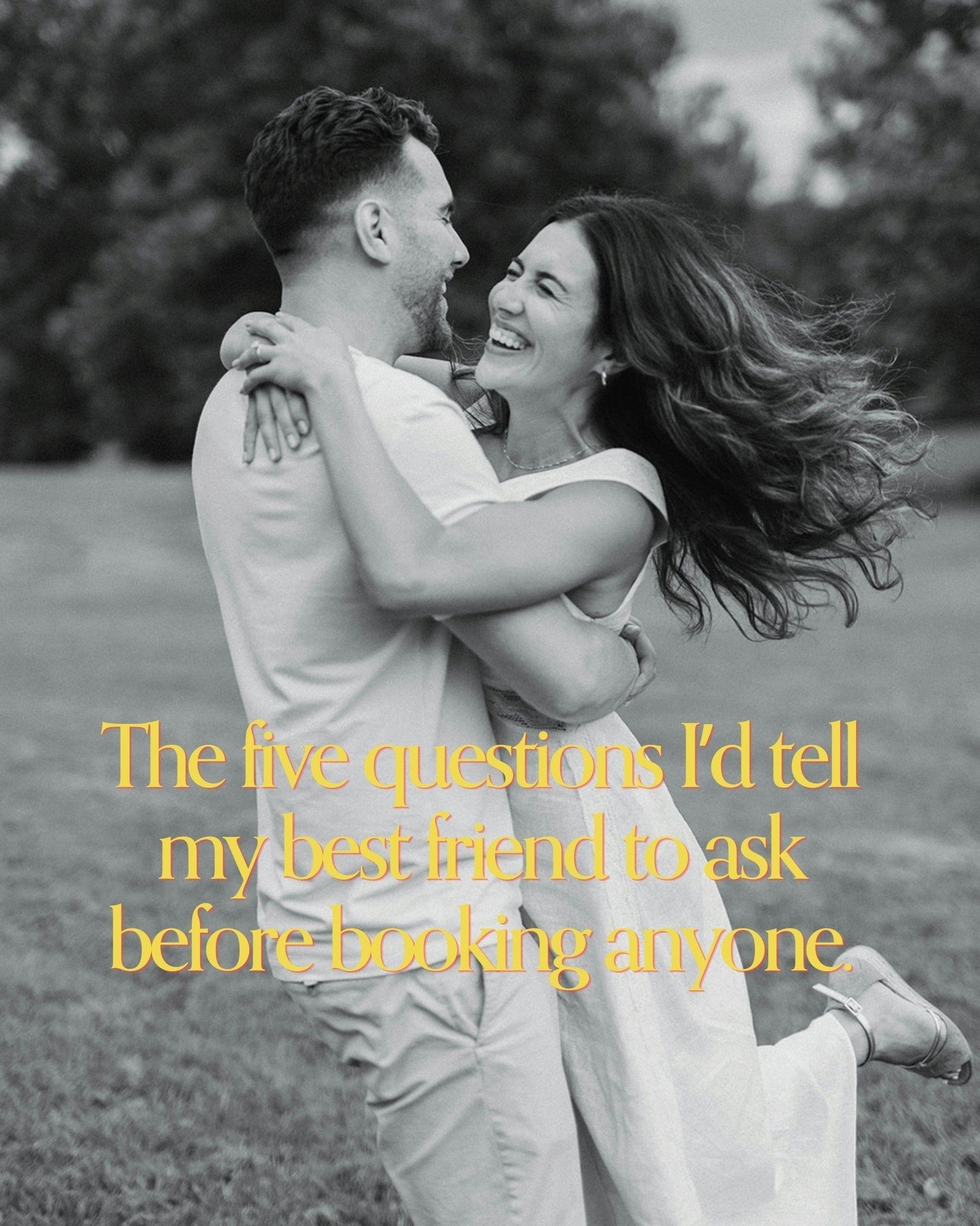 If my best friend got engaged tomorrow, here are the five questions I'd tell her to ask before booking anyone for her wedding day.

Ask to see a full wedding gallery, start to finish, not just the portfolio page. You want to see how someone shoots wh