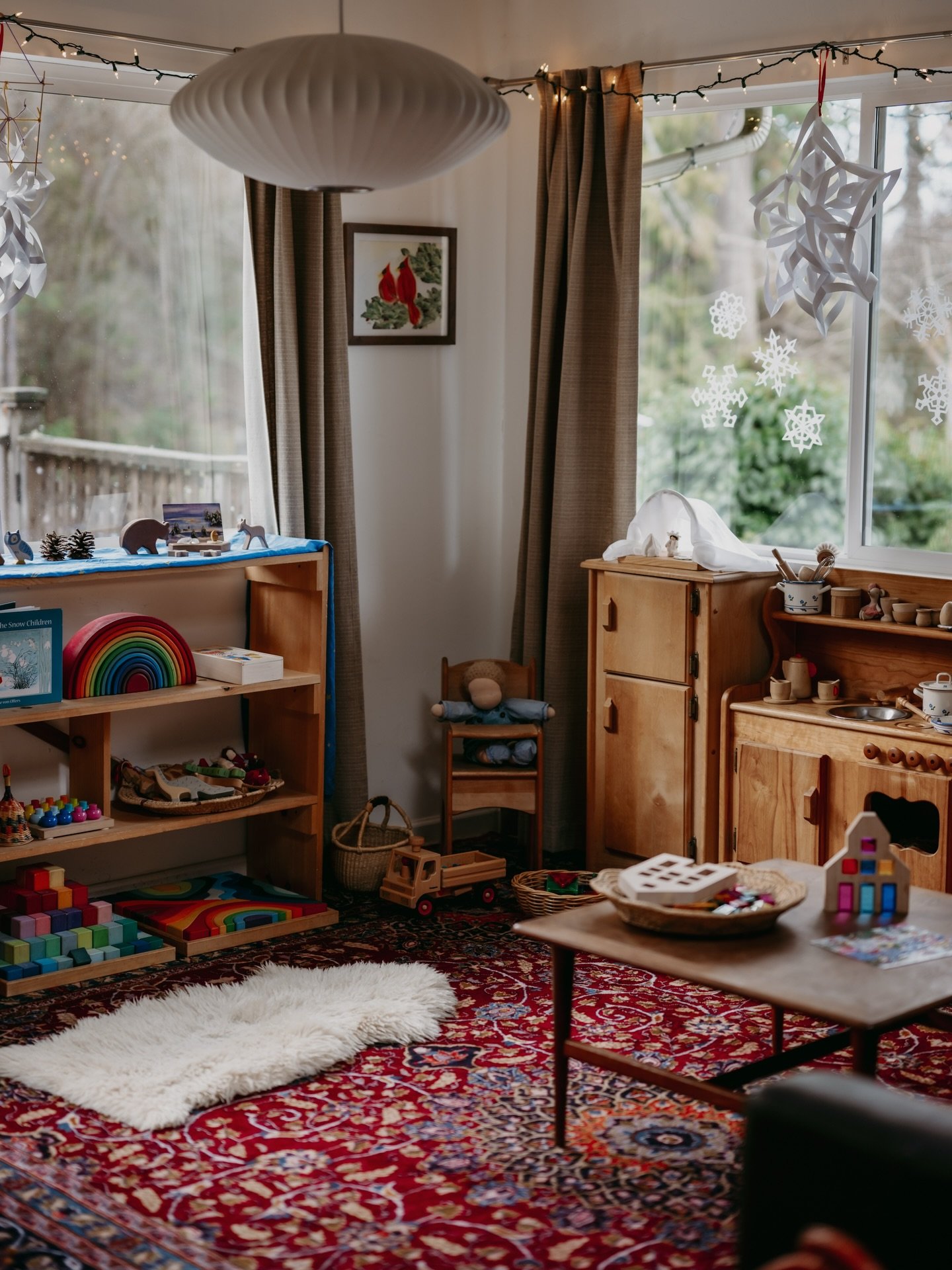 ✨January in our Waldorf inspired playroom/living room. I&rsquo;m getting ready to take down the wintery decoration and replace them with Valentine colors and hearts. I snapped some photos because I do love how it looks now, but I also love seeing it 