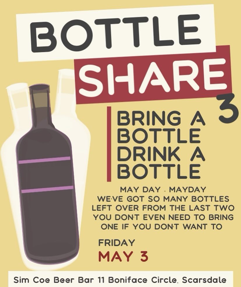 It's that time again, bottle share time. Come through next Friday (May 3rd) to enjoy some great beers with some great people. 
.
No requirements on bottles. Bring good stuff, weird stuff, old stuff, or new stuff. Also, we've still got so many bottles