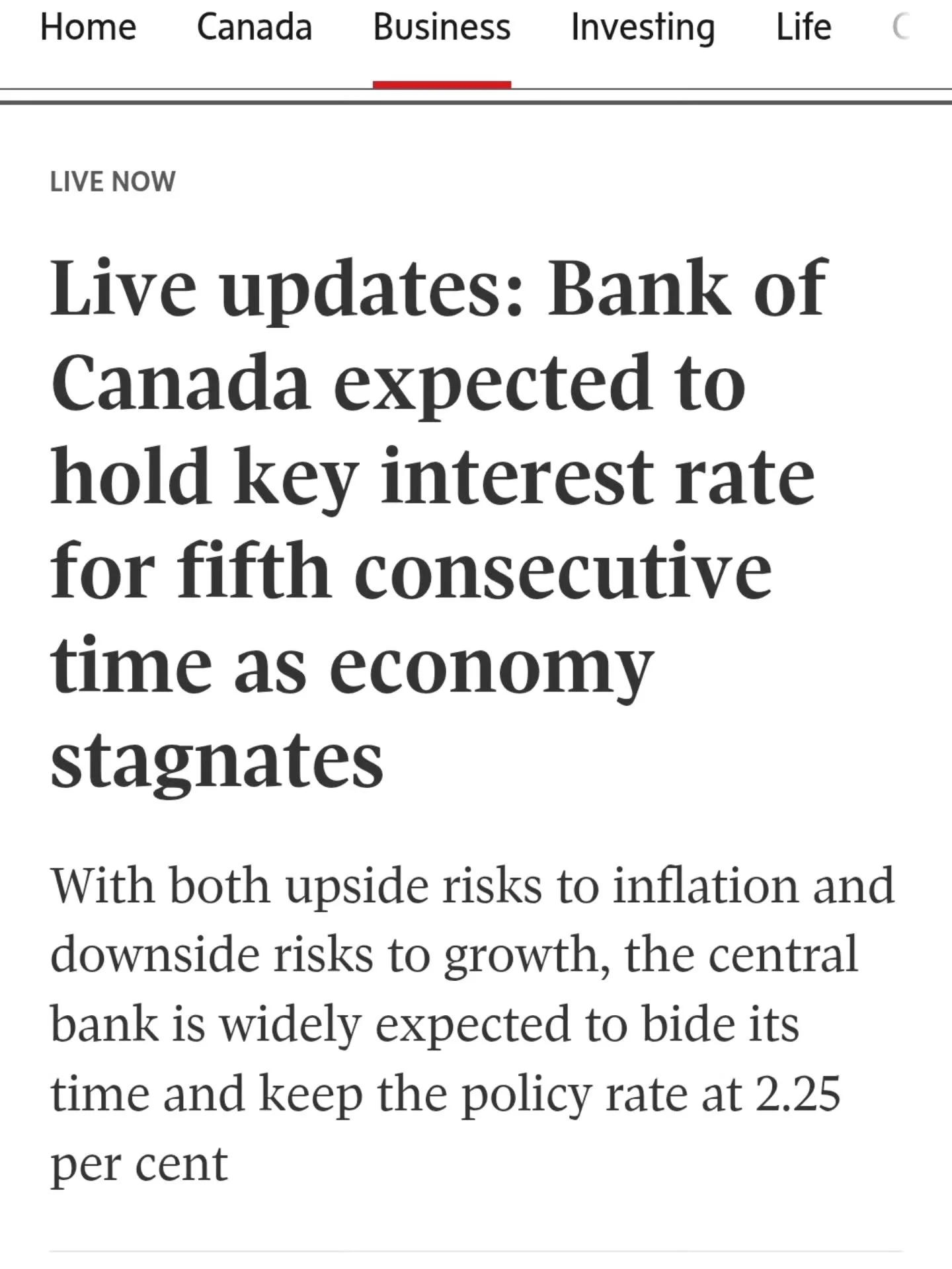 Are we surprised by this? 🤔 ummm 🙅🏽&zwj;♀️ 

🏦 BANK OF CANADA HOLDS RATE AT 2.25% 🏦🏦🏦

📊 Key takeaways:

✔️ No change to interest rates
✔️ Inflation rose to 2.8% in April, largely due to higher energy prices
✔️ Canada's economy contracted sli