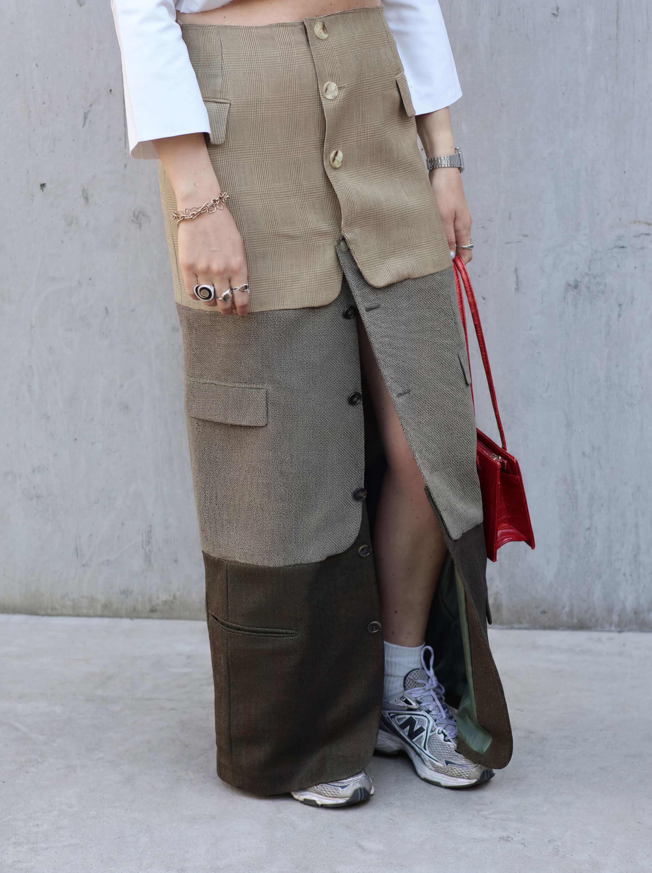 Upcycled Blazer Maxi Skirt Beige/Green
