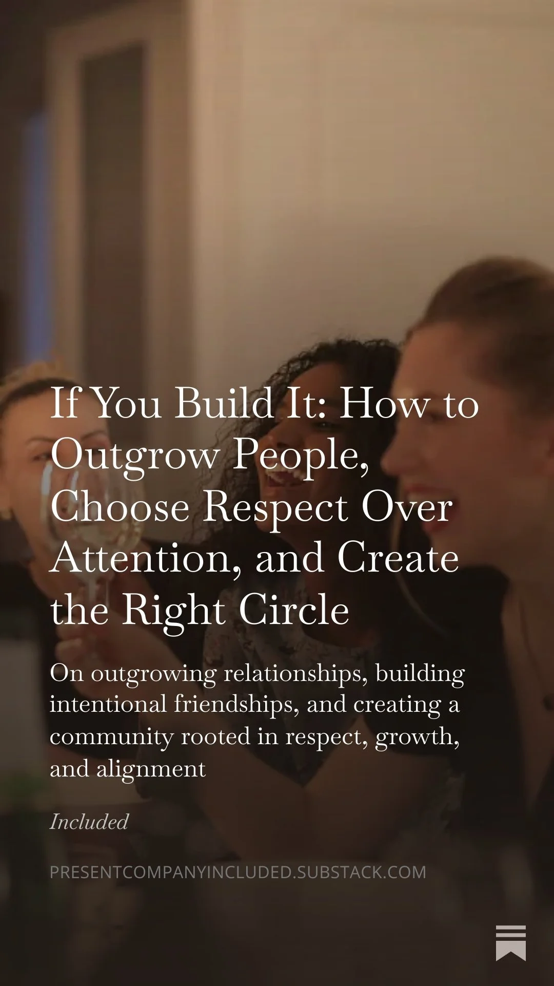 Three women talking closely in a cozy indoor setting with a text overlay about building relationships based on respect.