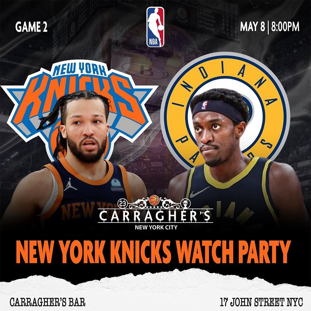 🚨 NY KNICKS WATCH PARTY 
📆 TONIGHT!!!
🏀 Knicks v Pacers - Game 2
⏰ 8:00PM ET
📍17 John Street NYC
🍻 #CarraghersBar 
.
#NYC #Sportsbar #nyknicks #nba #basketball #newyorkknicks #carraghers
