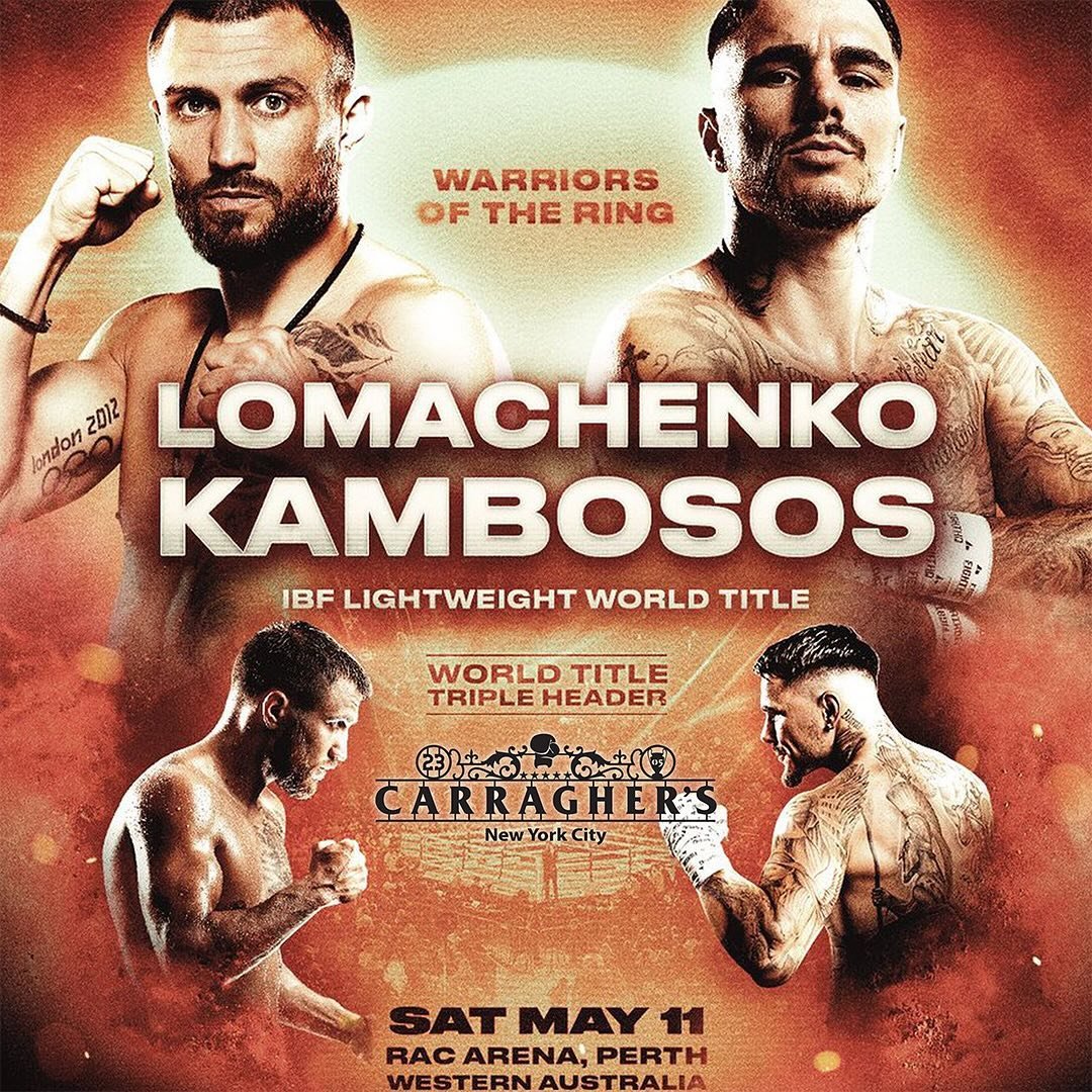 🚨 This Saturday, Carragher&rsquo;s presents IBF Lightweight World Championship #LomaKambosos

🇦🇺 Live from Perth, Western Australia
🆚 Lomachenko vs Kambosos
🥊 10p ET 
🍻 #Carraghersbar
🚫 No cover charge 
.
#Boxing #ibf #boxeo #ukraine #fightnig