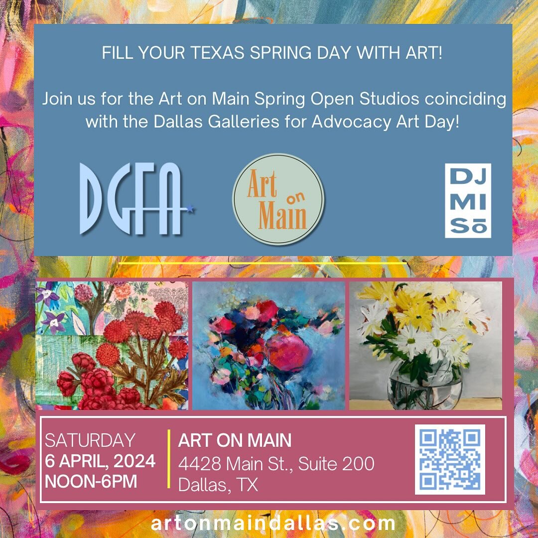 THIS SATURDAY! Treat yourself to an art filled day! Join us for our Open Studios during the Dallas Galleries for Advocacy (DGFA) Art Day this Saturday from noon to 6pm!

Meet our artists, visit their studios, enjoy their beautiful art and take in our