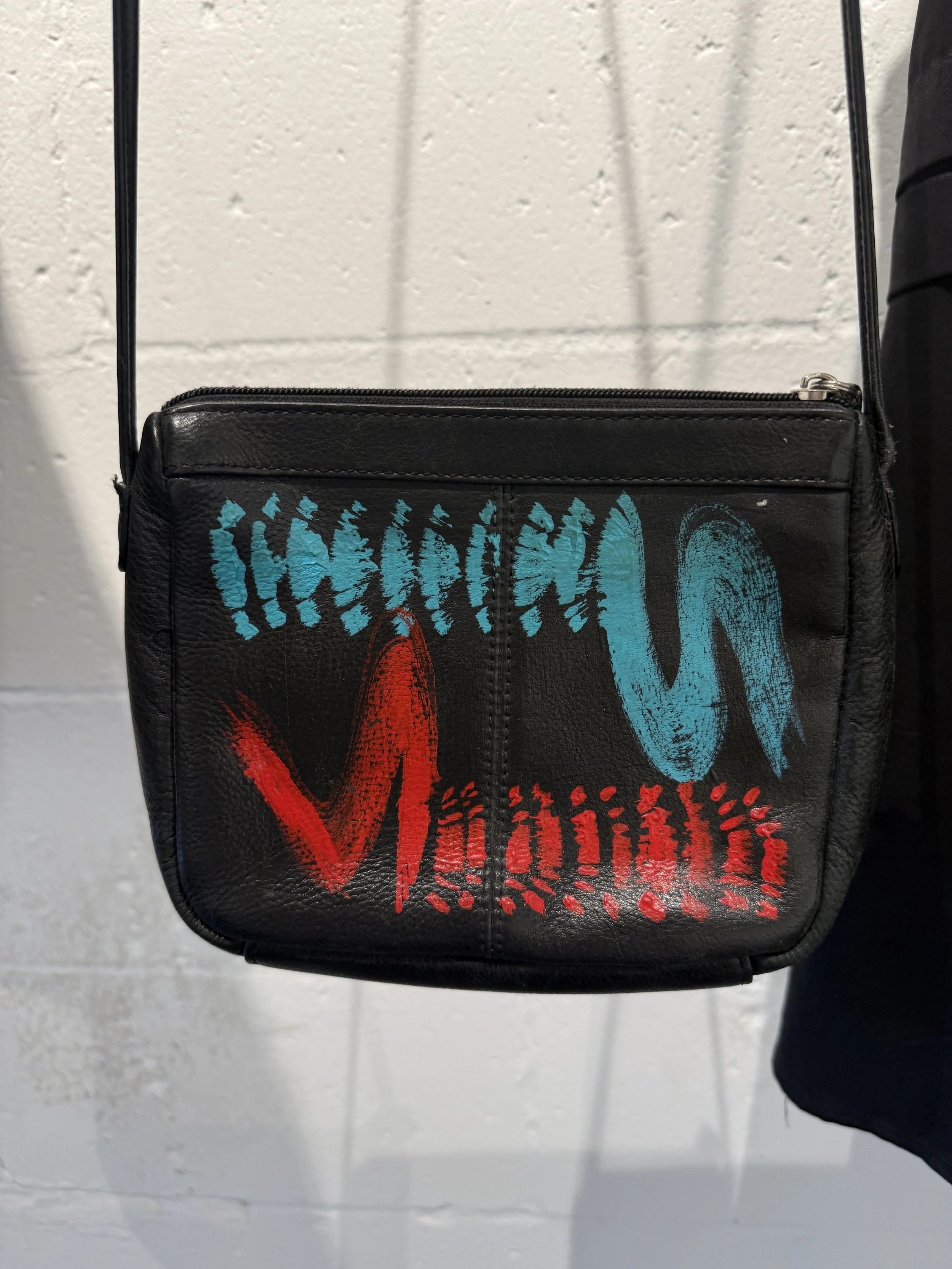 "Connection", hand-painted leather crossbody bag