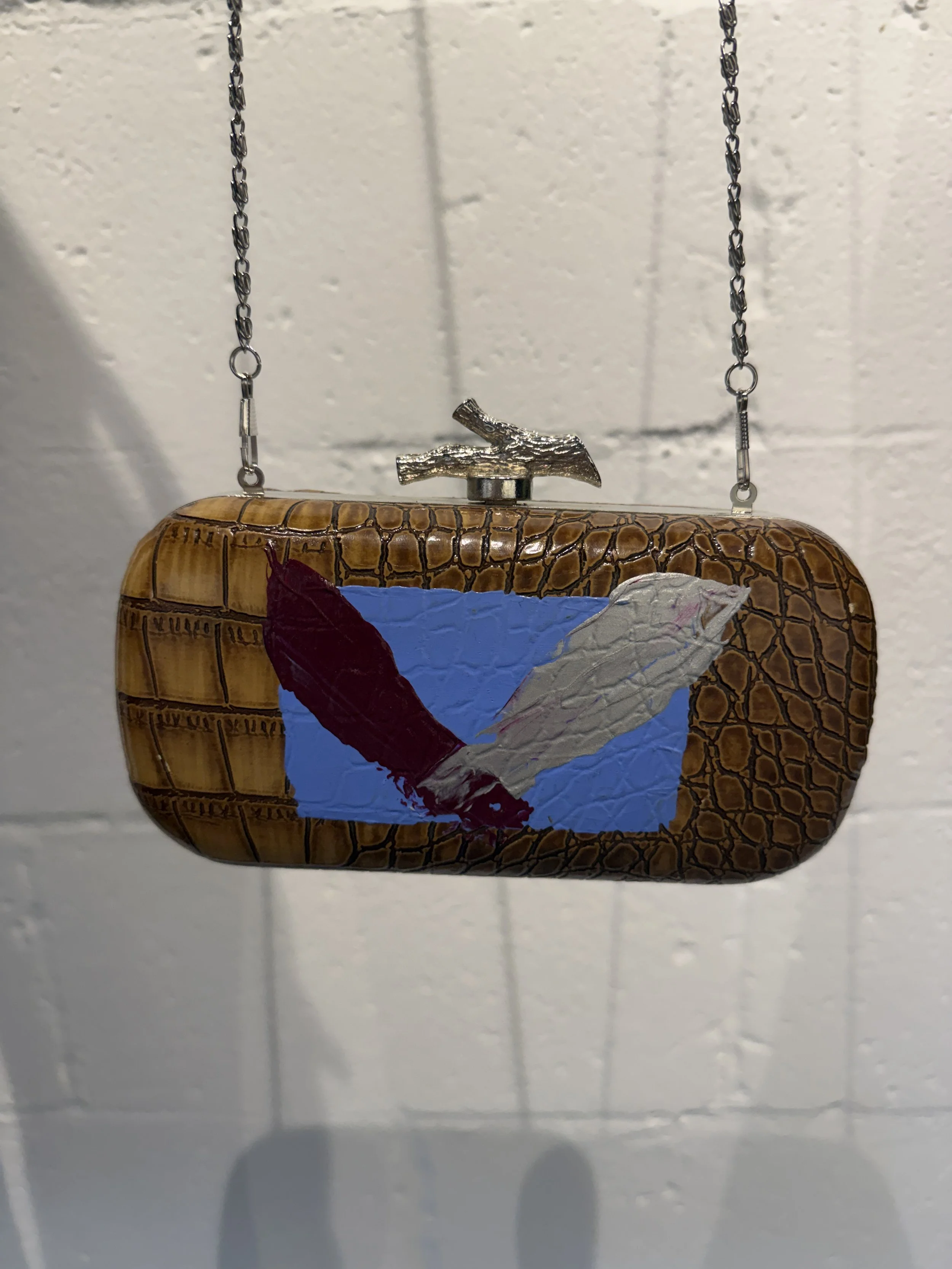 "Wingbeat" Hand-painted faux crocodile box clutch