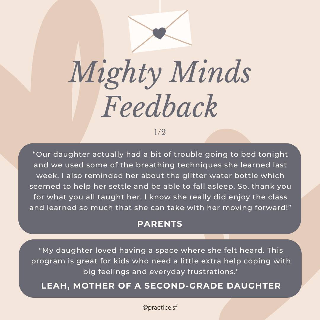 🔊Attention! This is our final call for Spring enrollment in K-5 Mighty Minds, our flagship program that helps hundreds of elementary school students develop essential emotional regulation skills.

Can you believe we've successfully run this program 