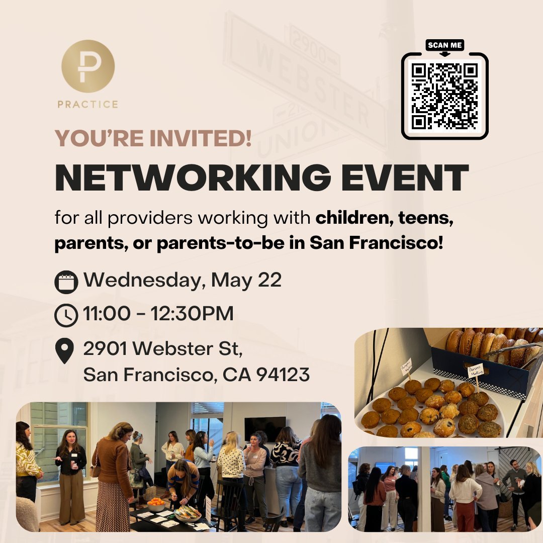 👋 You're Invited! Join us for our upcoming networking event on May 22 from 11:00 am to 12:30 pm at our San Francisco location. Whether you are a first-timer or have attended before, we welcome all professionals who work with children, teens, parents