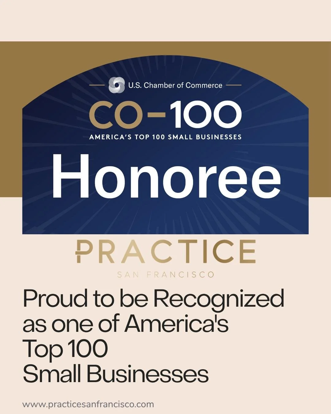 The Practice SF team is so excited to have been recognized as one of America's top 100 small businesses, and a 2025 Culture Champion honoree by the @uschamber and @growwithco CO&mdash;100! 

Our amazing team leader and CEO Dr. Nina Kaiser is in Washi